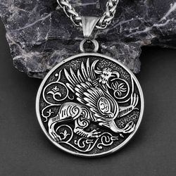 Gryphon necklace, Stainless steel pendant, Griffon jewelry, Fantasy creature charm