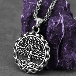Tree of life neckace, Yggdrasil pendant, Stainless steel jewelry, Amulet
