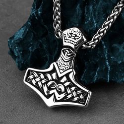 Thor hammer necklace, Stainless steel, Viking nordic norse jewelry, Gift for men