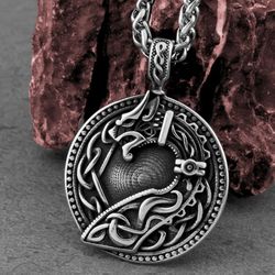 Celtic dragon necklace, Celtic knot pendant, Stainless steel necklace, Nordic norse jewelry