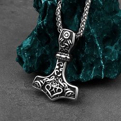 Thor hammer, Stainless steel pendant, Mjolnir, Viking Nordic Norse jewelry, Gift for men