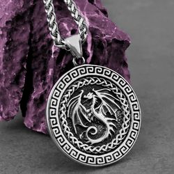 Celtic dragon necklace, Stainless steel pendant, Celtic knot, Unisex statement jewelyr