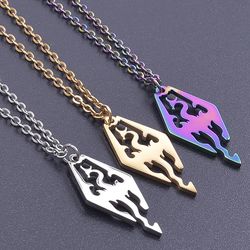 Skyrim dragon pendant, Strainless steel necklace, The Elder Scrolls jewelry,