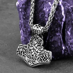 Thor hammer necklace, Mjolnir pendant, Stainless steel jewelry, Viking, Celtic, Nordic, Norse