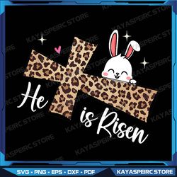 He Is Ri-sen Leopard Png, Cross Bunny Easter Day Christian Png, Sublimation PNG, Easter Clipart, Bunny Sublimation