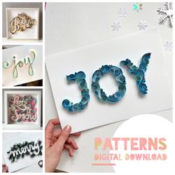 Set of Christmas patterns - Digital templates - Christmas phrases - Merry Christmas - Joy - Belive - Let if snow