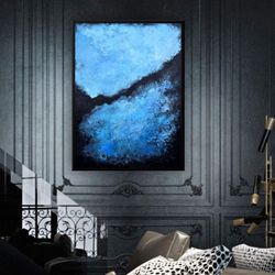 Blue and Black Abstract Wall Art | Modern Original Oil Painting on Canvas | Abstract Landscape Art