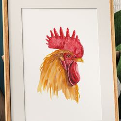 Gold rooster watercolor digital print