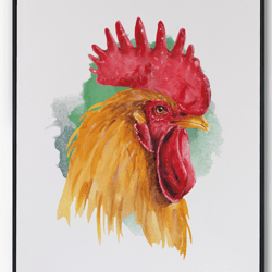 Yellow chicken watercolor art print