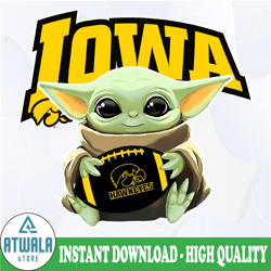 Baby Yoda with Iowa Hawkeyes Football PNG,  Baby Yoda png, NCAA png, Sublimation ready, png files for sublimation