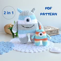 Monsters crochet pattern, Amigurumi crochet pattern PDF,  Crochet soft toys, Beginner Single Crochet, Stuffed Animal Gif
