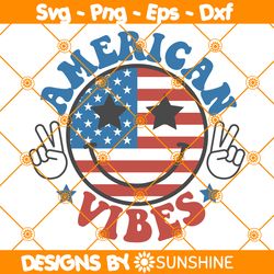 American Vibes Smiley Svg, Fourth of July Svg, Retro 4th of July Svg, Retro Patriotic Svg, 4th of July Svg, For Cricut