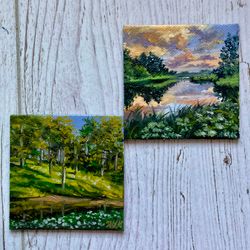 Small Oil Painting On Canvas Magnet, Original Small Canvas Magnet, Landscape Art, Hand Painted Magnet, Mini Painting