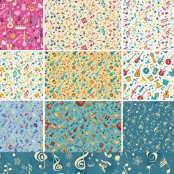 Music seamless pattern, Music digital paper - seamless PNG, Music themed scrapbook paper, 10 seamless musical notes.