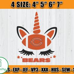 Chicago Bears Embroidery, Unicorn Embroidery, NFL Machine Embroidery Digital, 4 sizes Machine Emb Files -23 IzumiPng