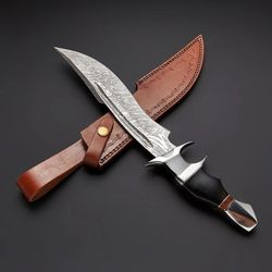 Bespoke Handcrafted Damascus Steel Hunting Bowie Knife with Leather Sheath
