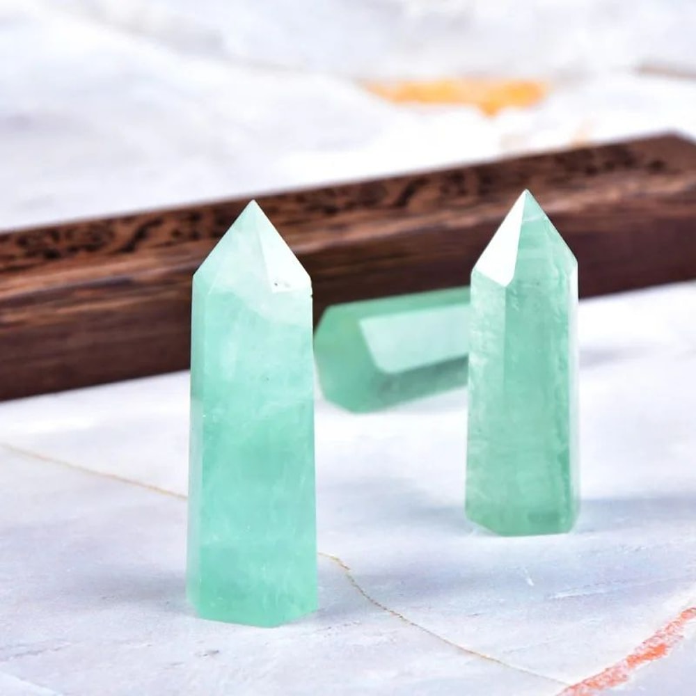 Natural Green Fluorite Crystal Wand Obelisk Healing Stone 6