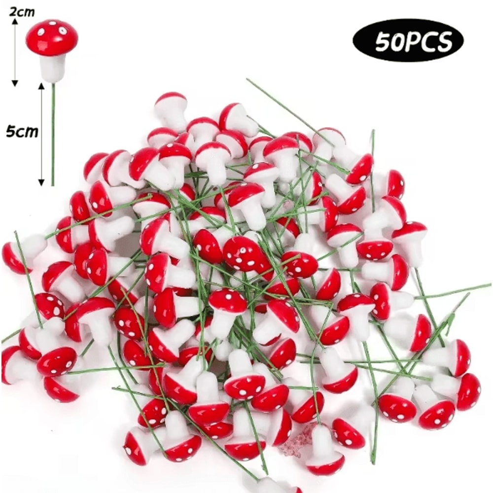 Mini Mushroom Fairy Garden Decor Set Red Foam Miniatures For DIY Micro Landscape Bonsai Decoratio 5