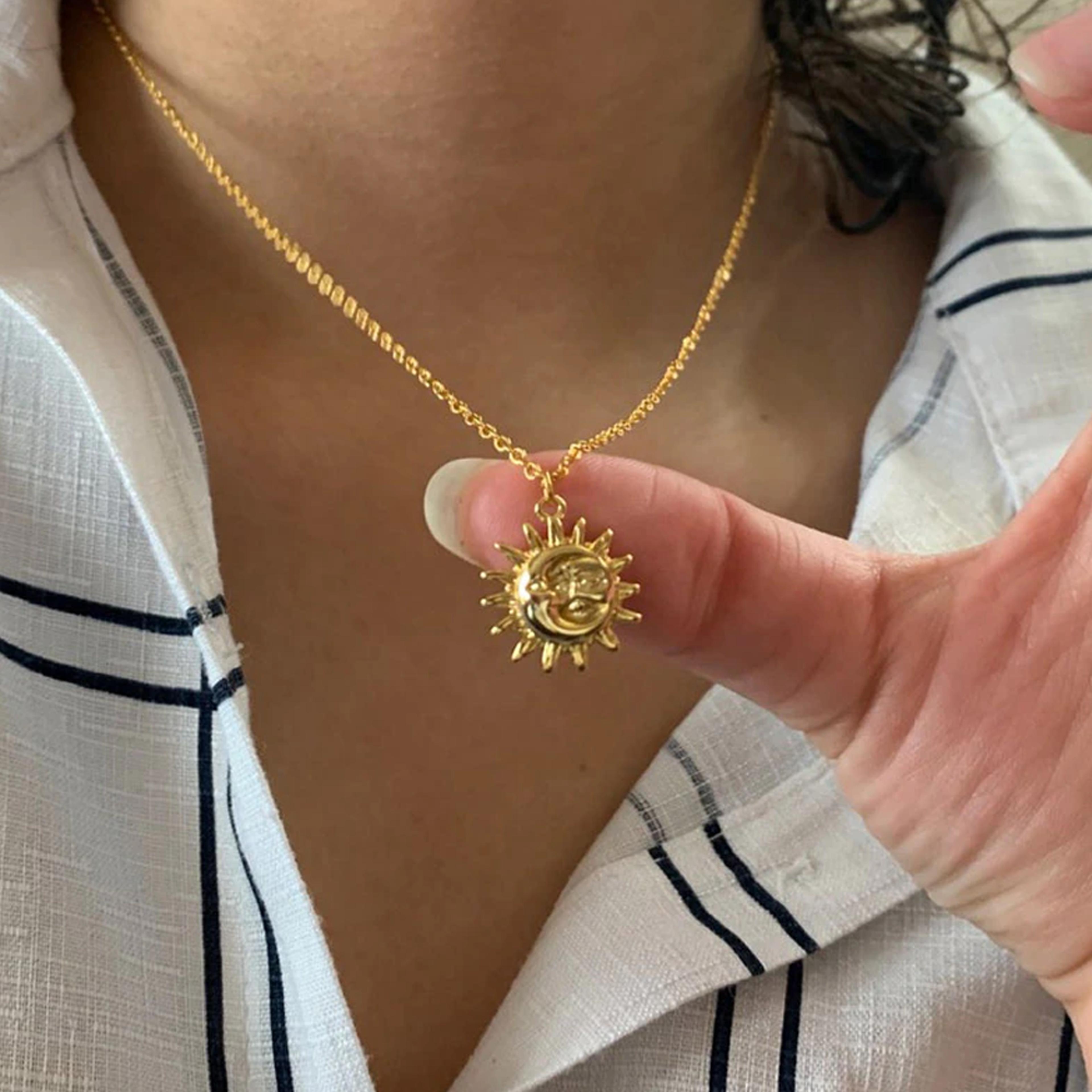 stainless steel dainty sun pendant necklace