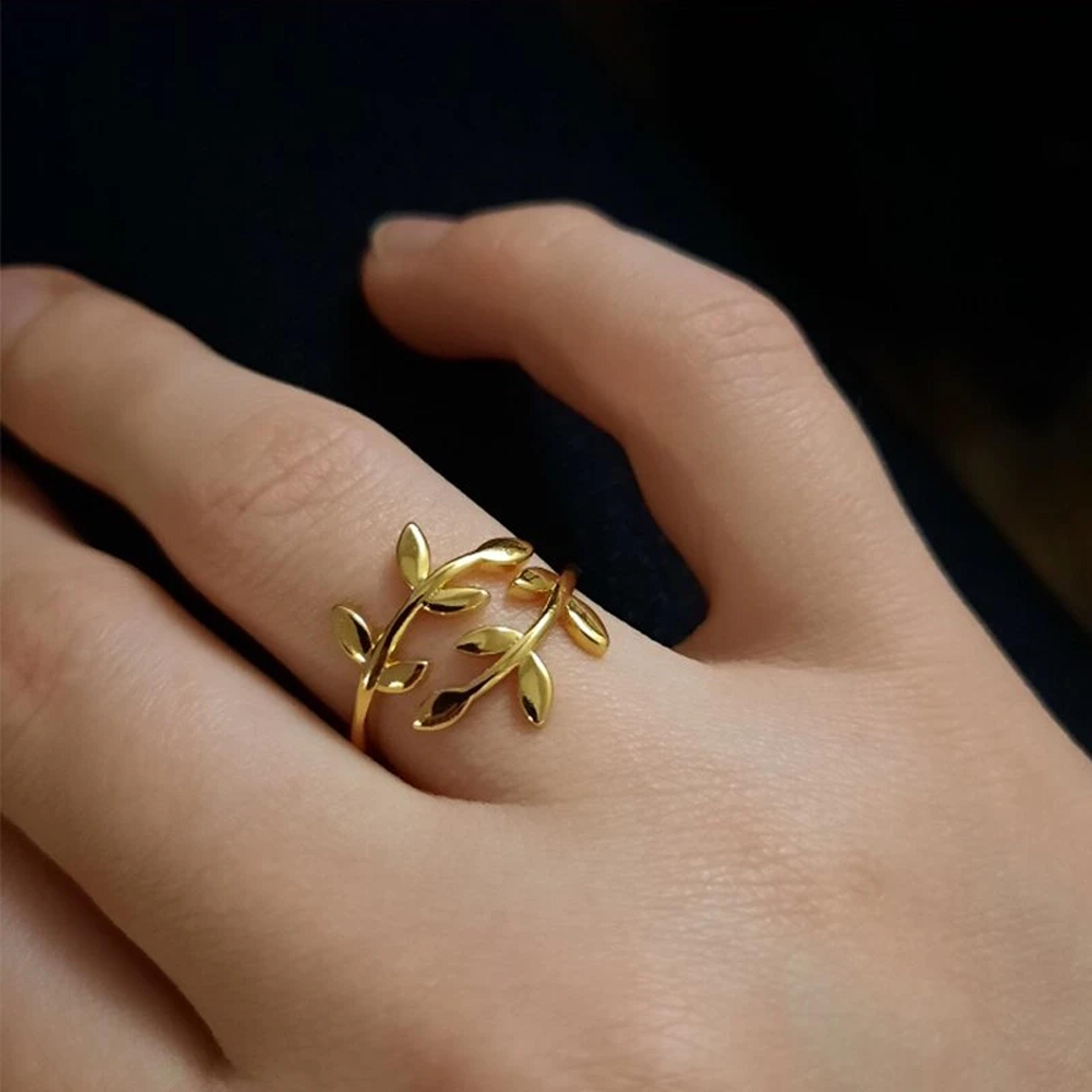 adjustable olive branch leaf ring