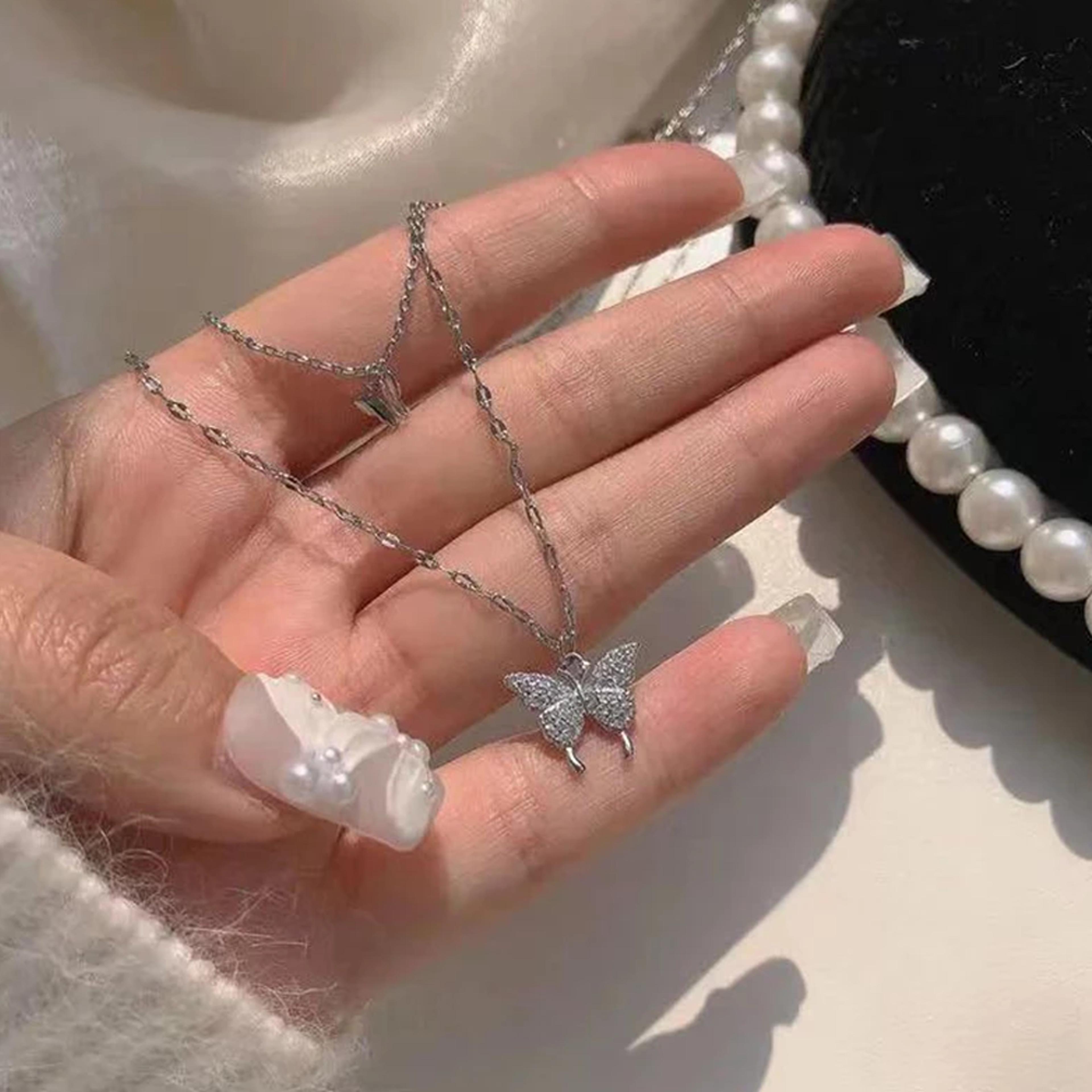 double layered butterfly necklace silver choker chain