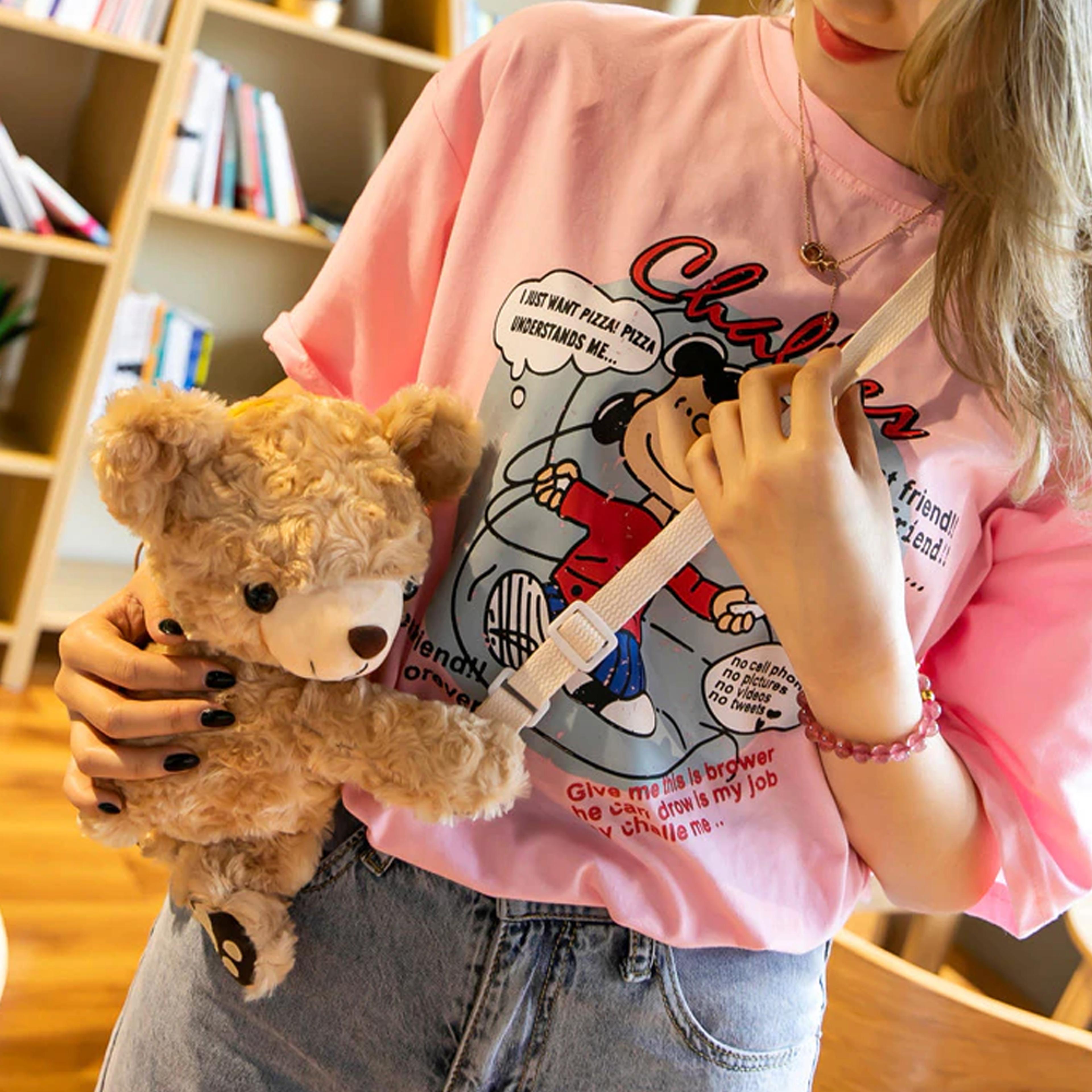 fluffy & fuzzy hugging teddy bear bag