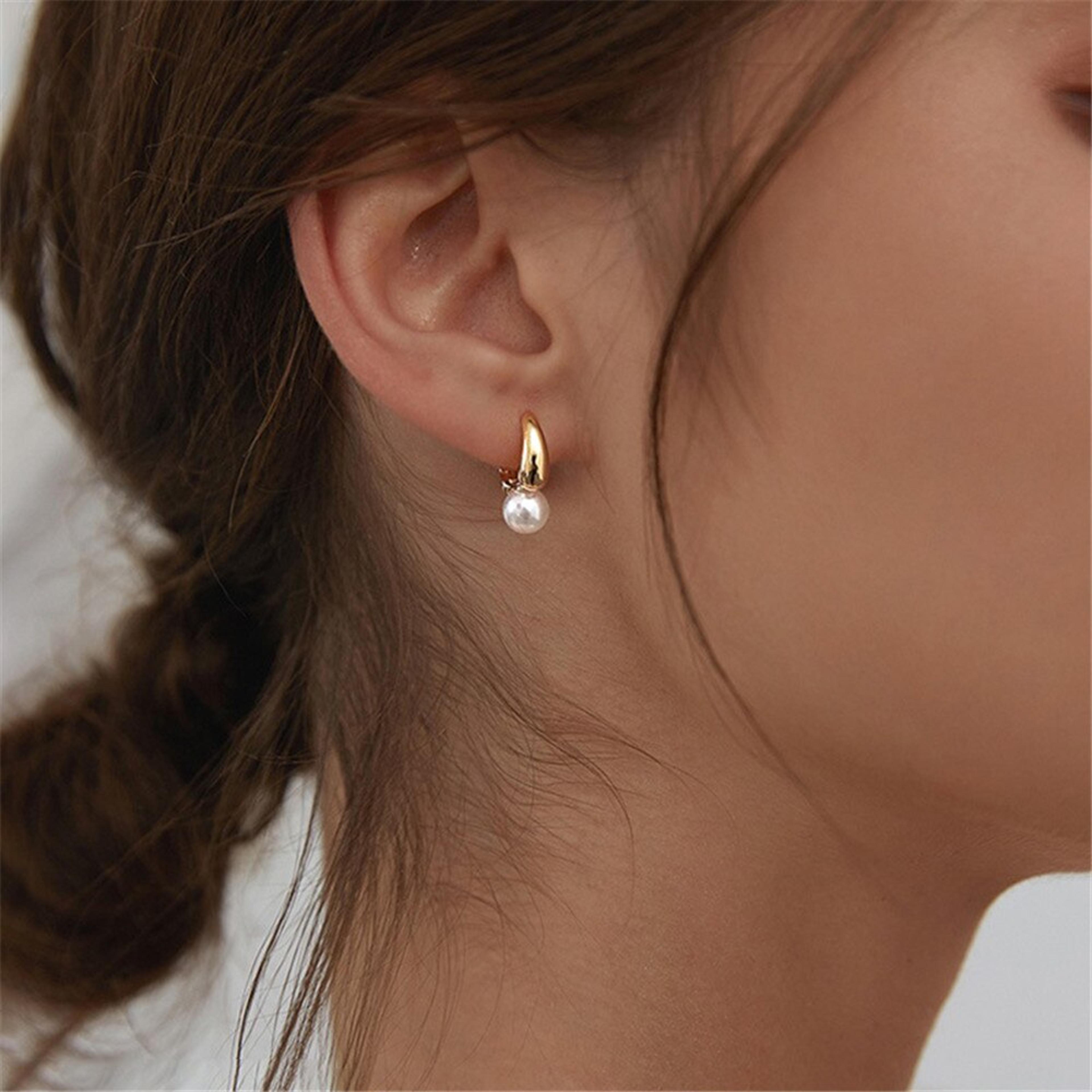 mini hoop & pearl huggie earring set