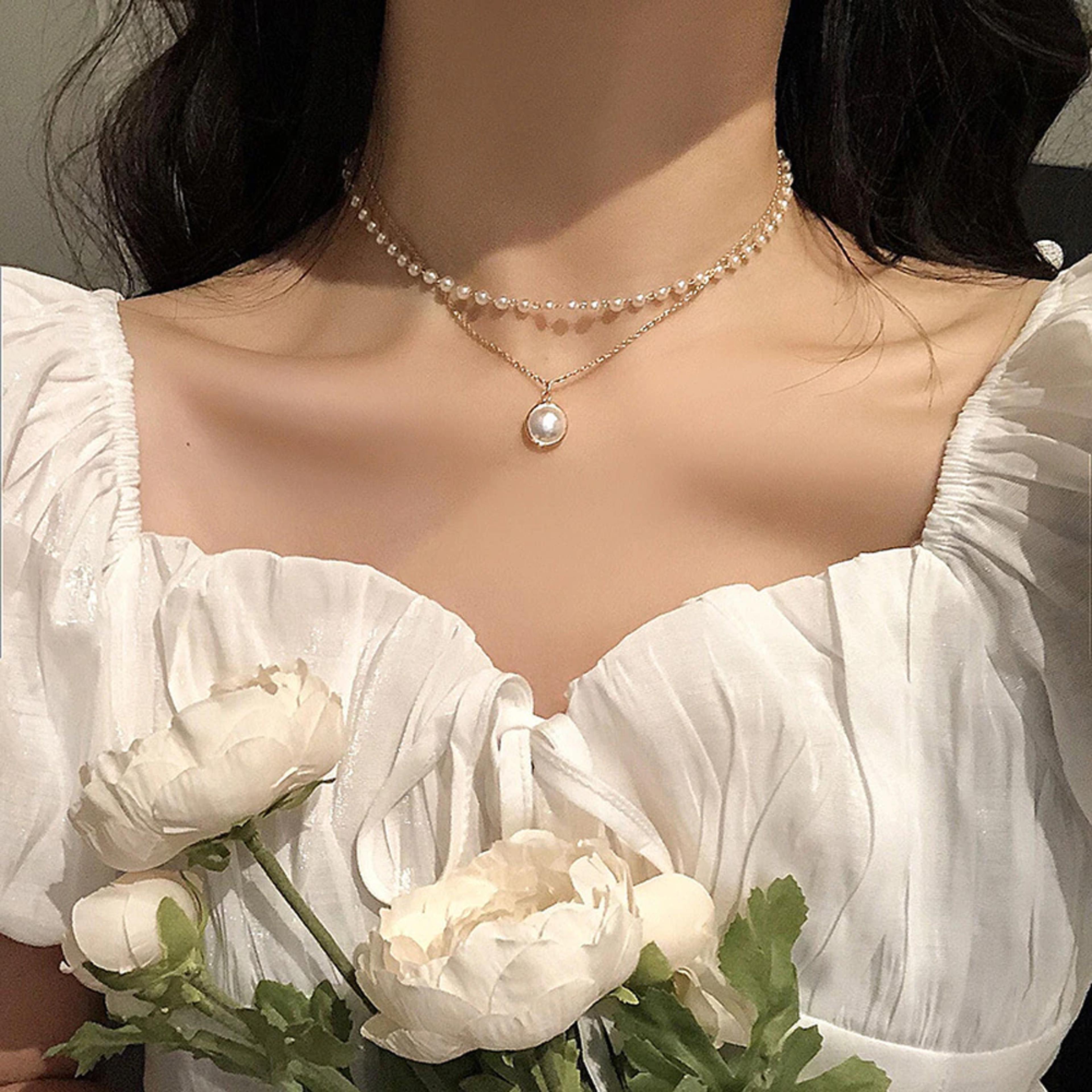 pearl layered double choker necklace
