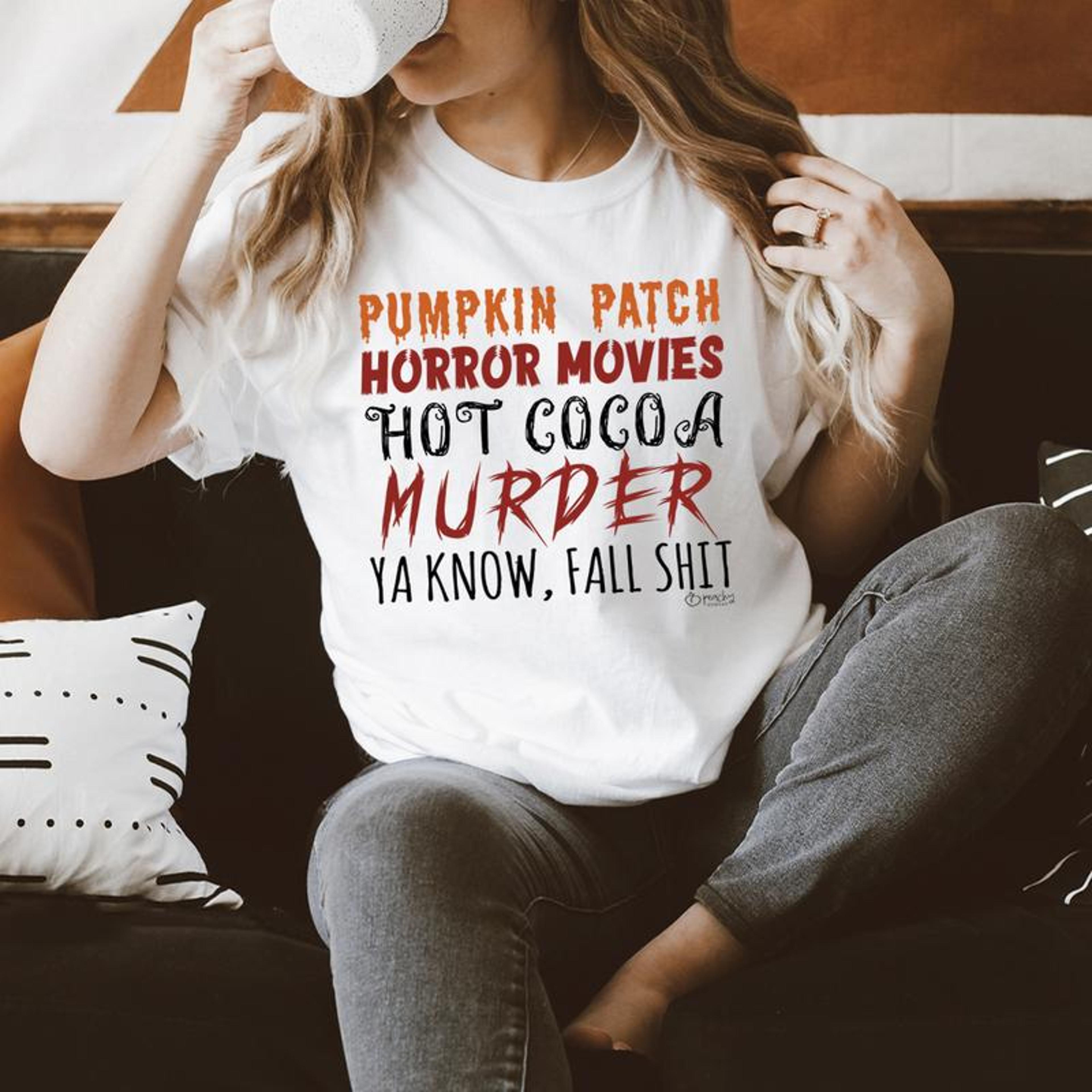 pumpkin patch horror movies hot cocoa tee