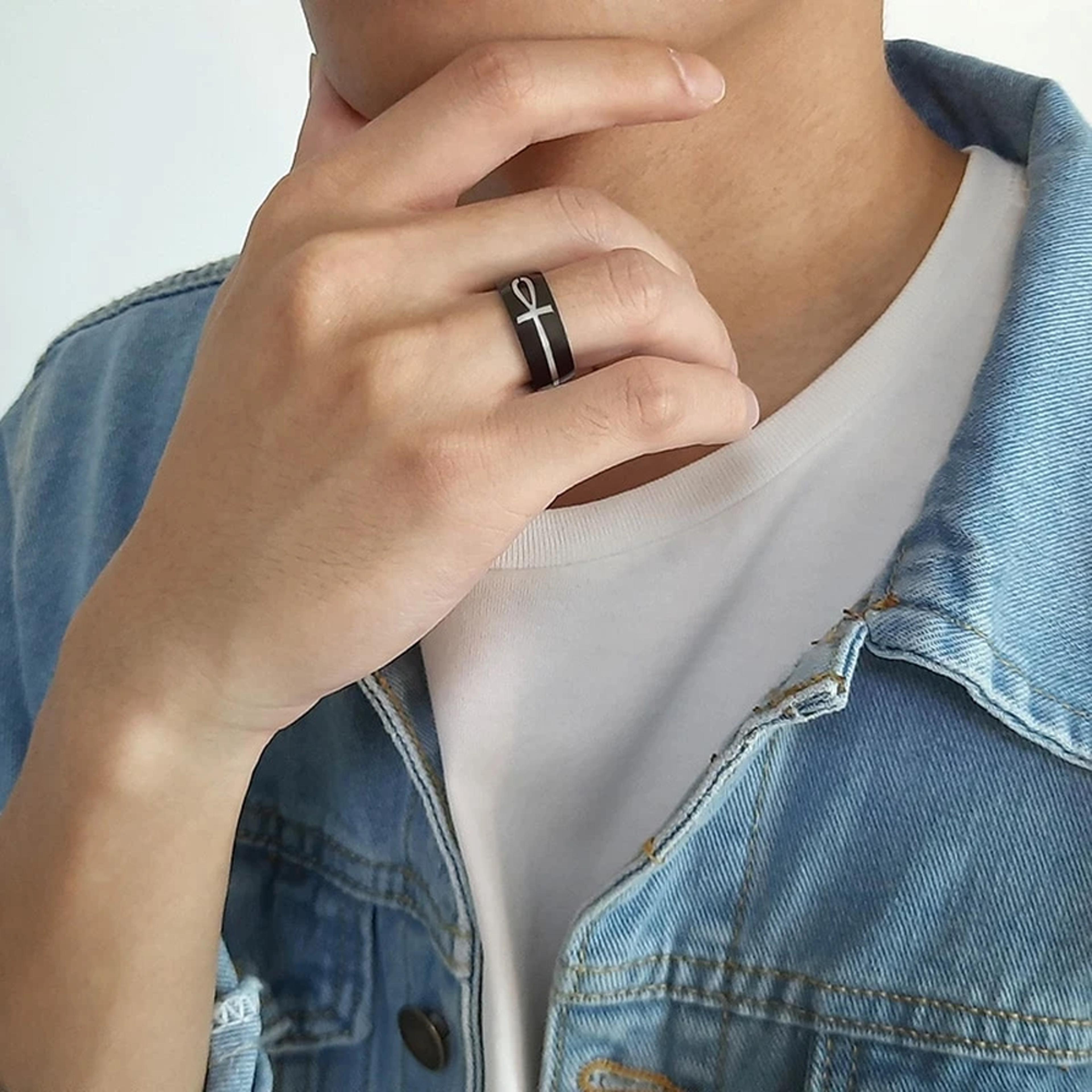 stainless steel ankh ring