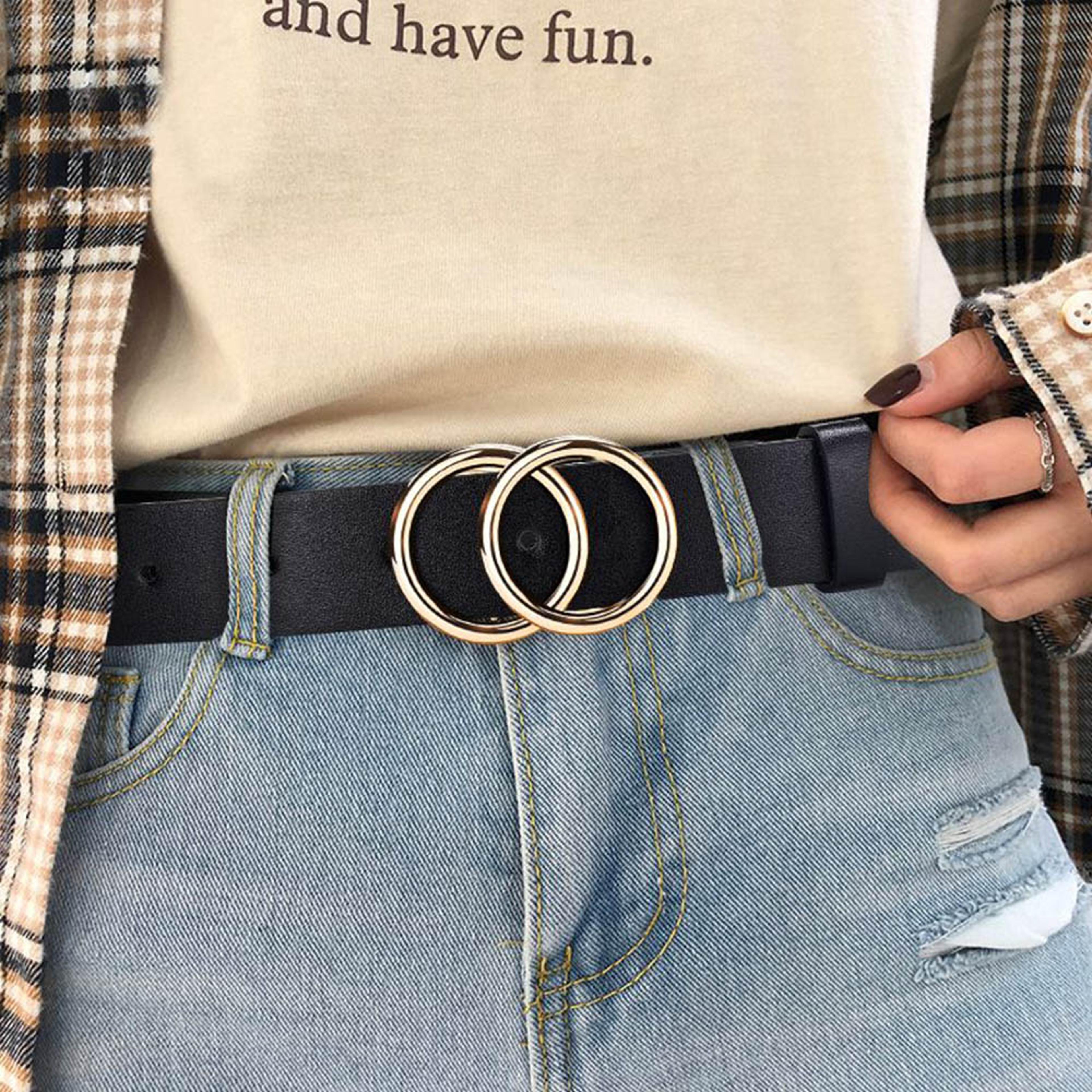 unisex double circle belt with gold buckle