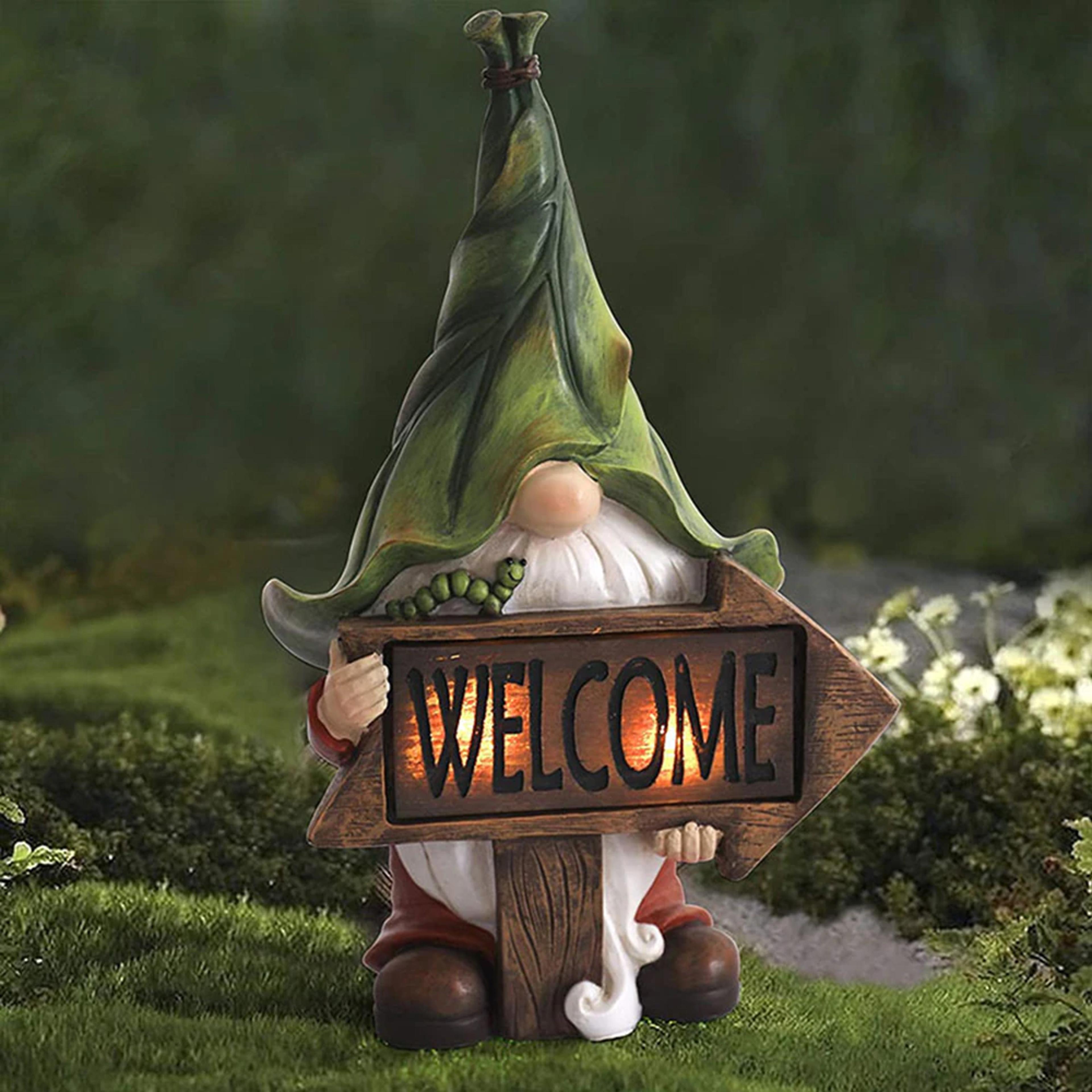 solar led garden gnome statue waterproof outdoor yard decor light