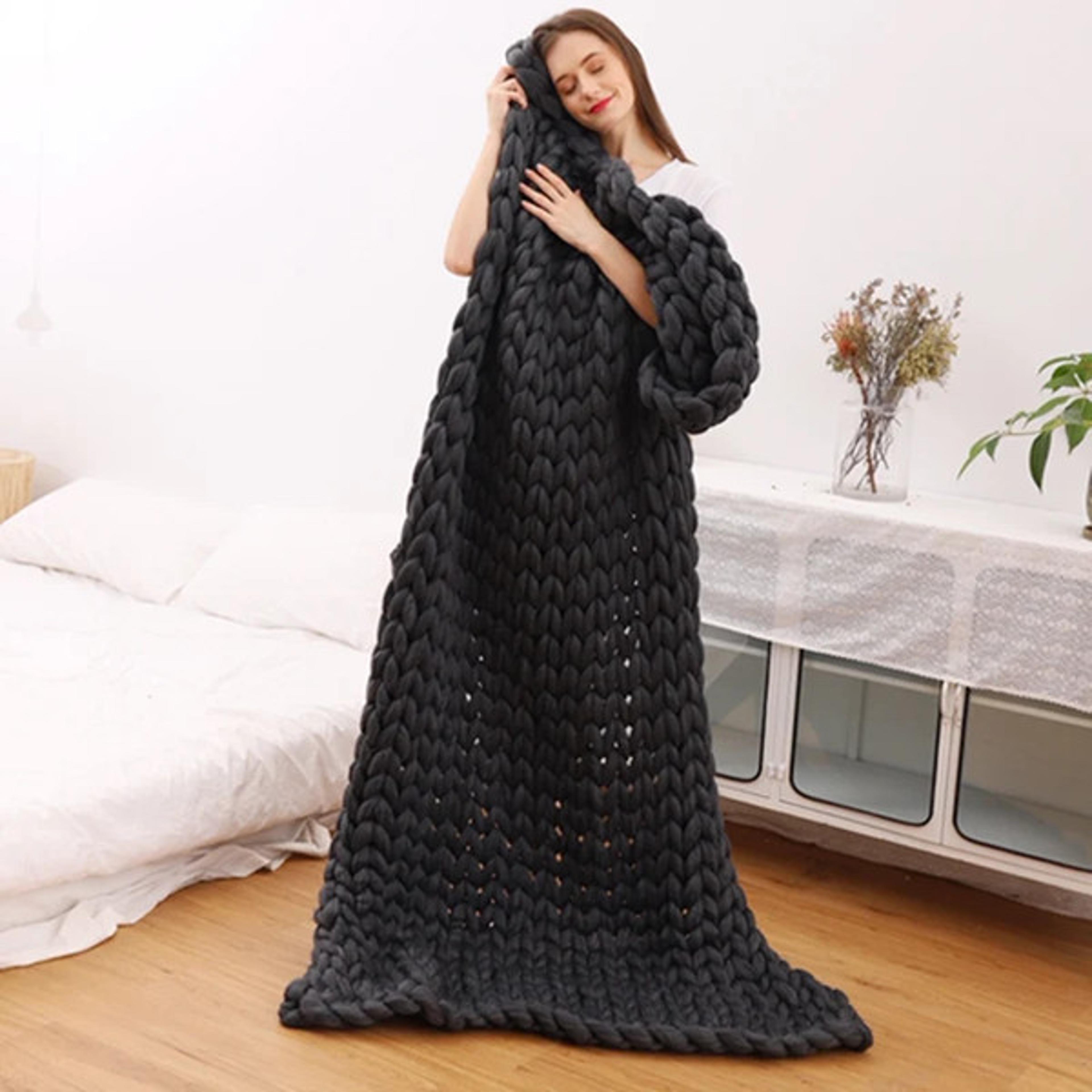 soft and lightweight handmade chunky knit blanket, acrylic & polyester fabric, comfortable all year round