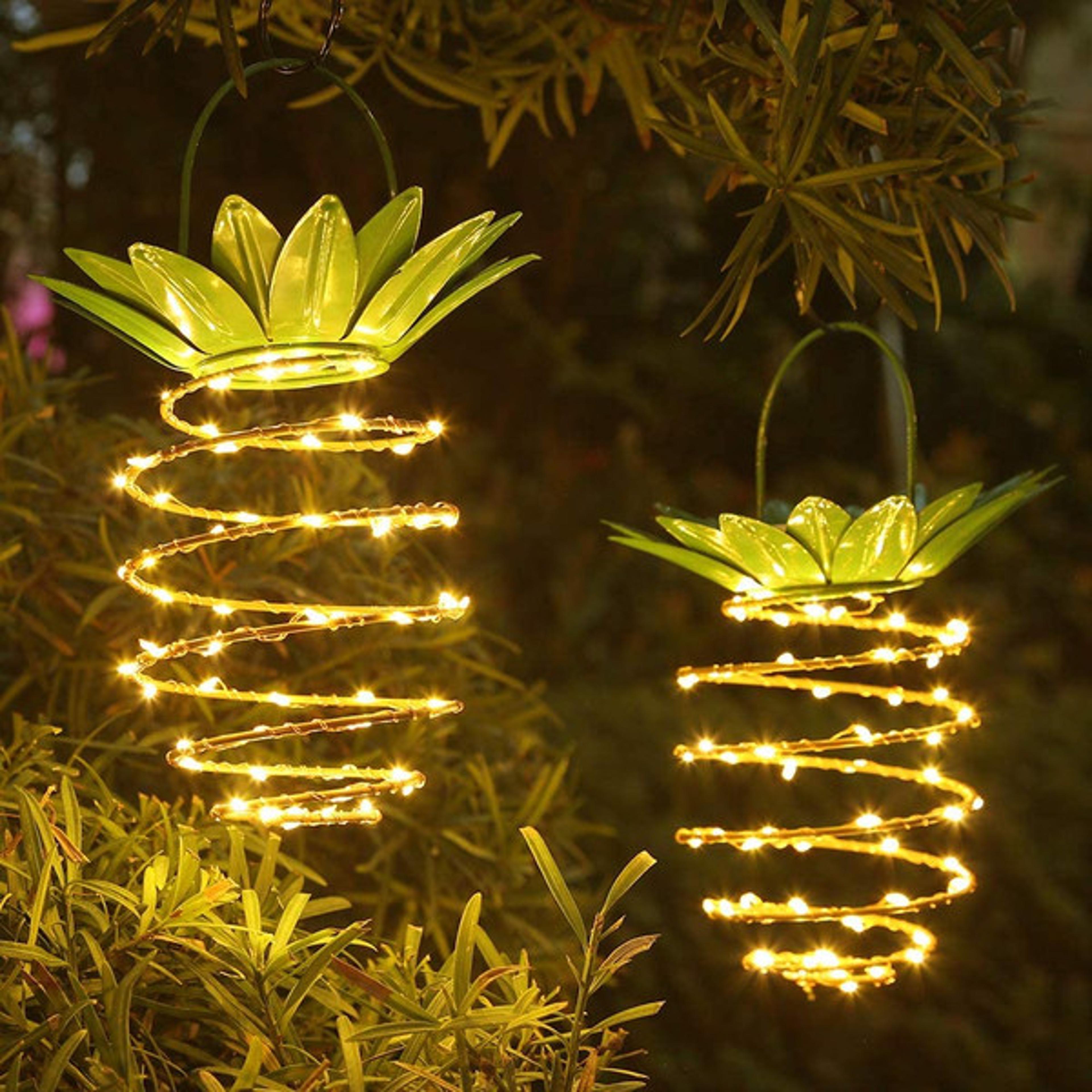 elegant solar pineapple lantern with led lights - stainless steel, metal, and copper, perfect for garden decor
