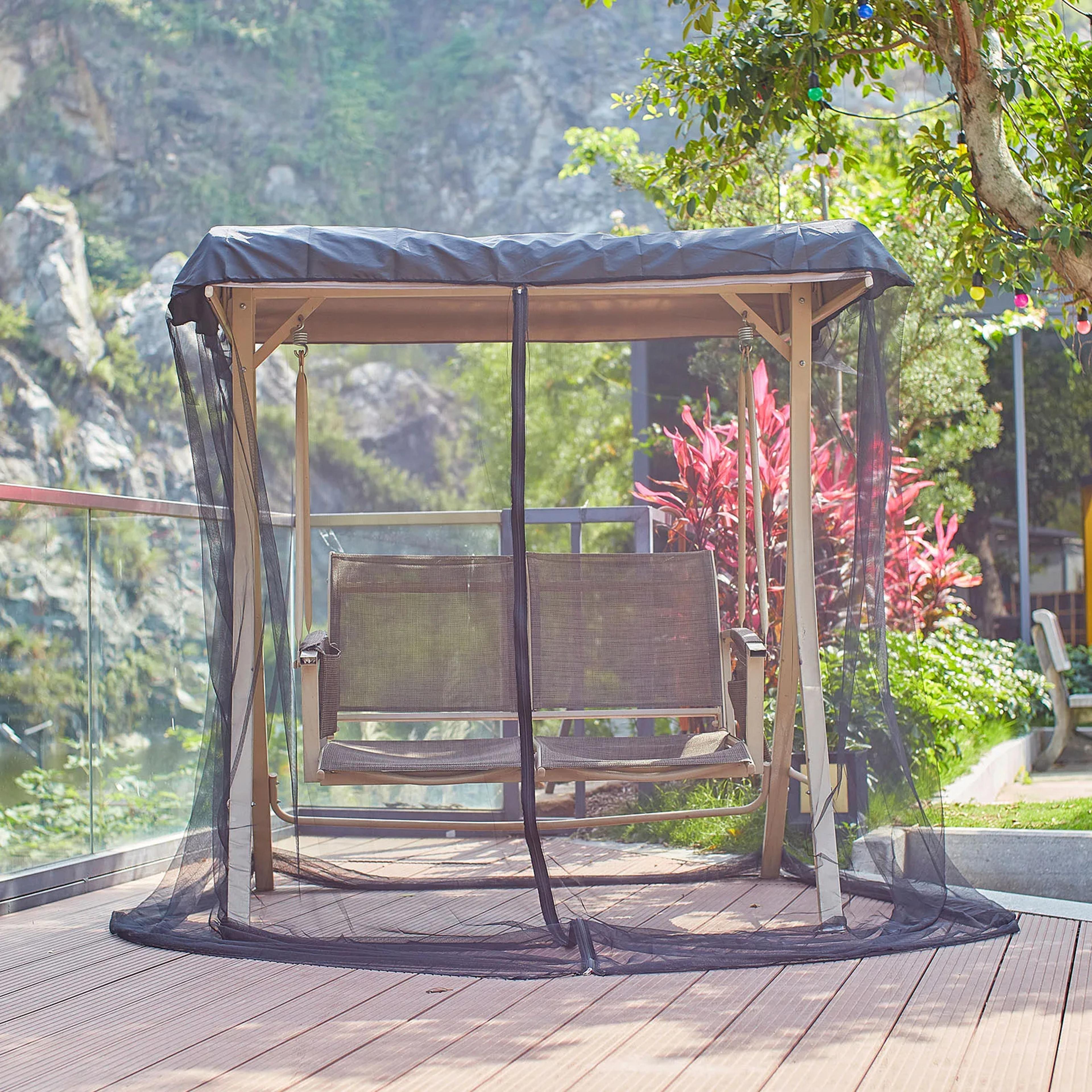 patio swing mosquito netting, polyester mesh screen with zipper opening & roof waterproof tent