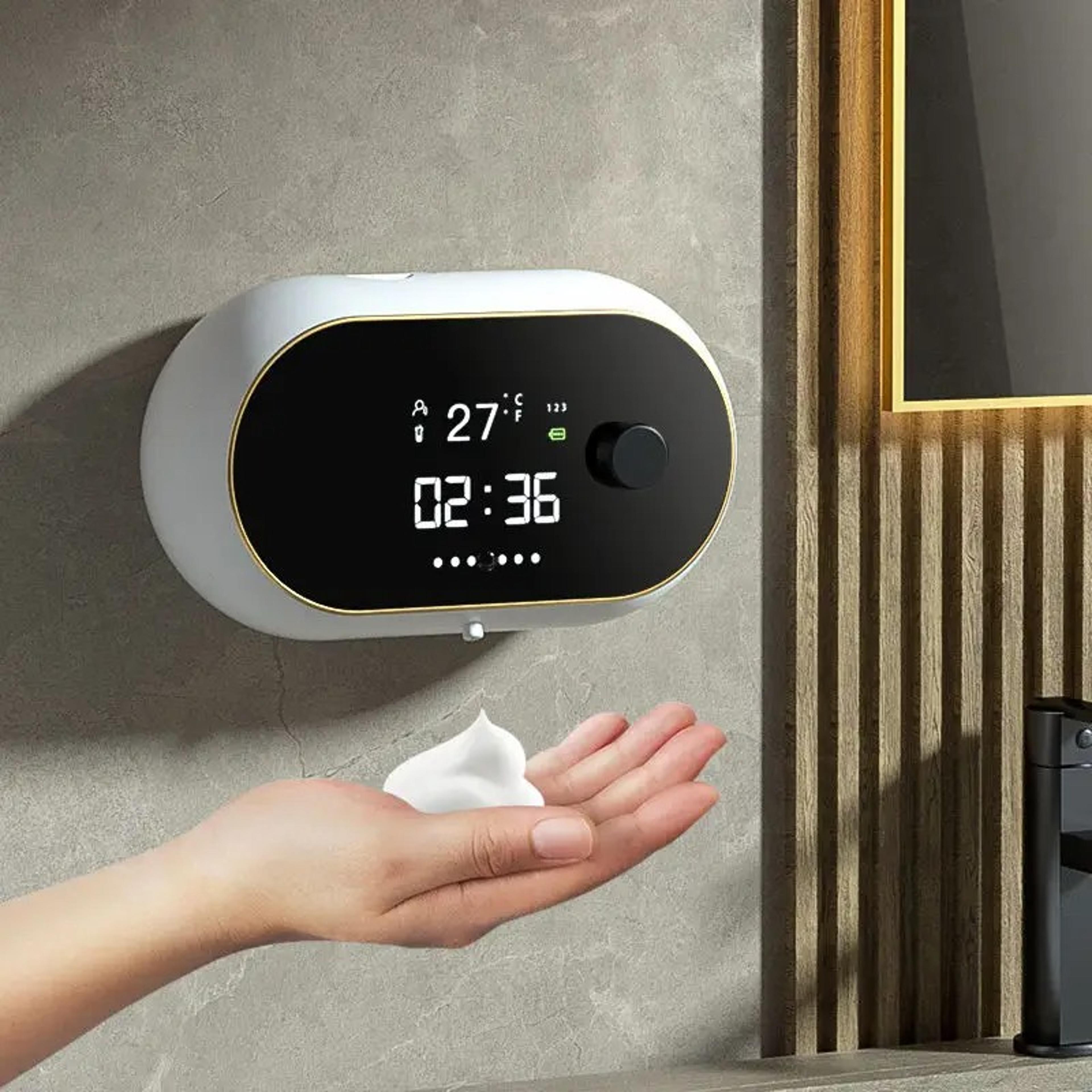 smart automatic soap dispenser with time & temp display – waterproof, touch-free hand washing induction