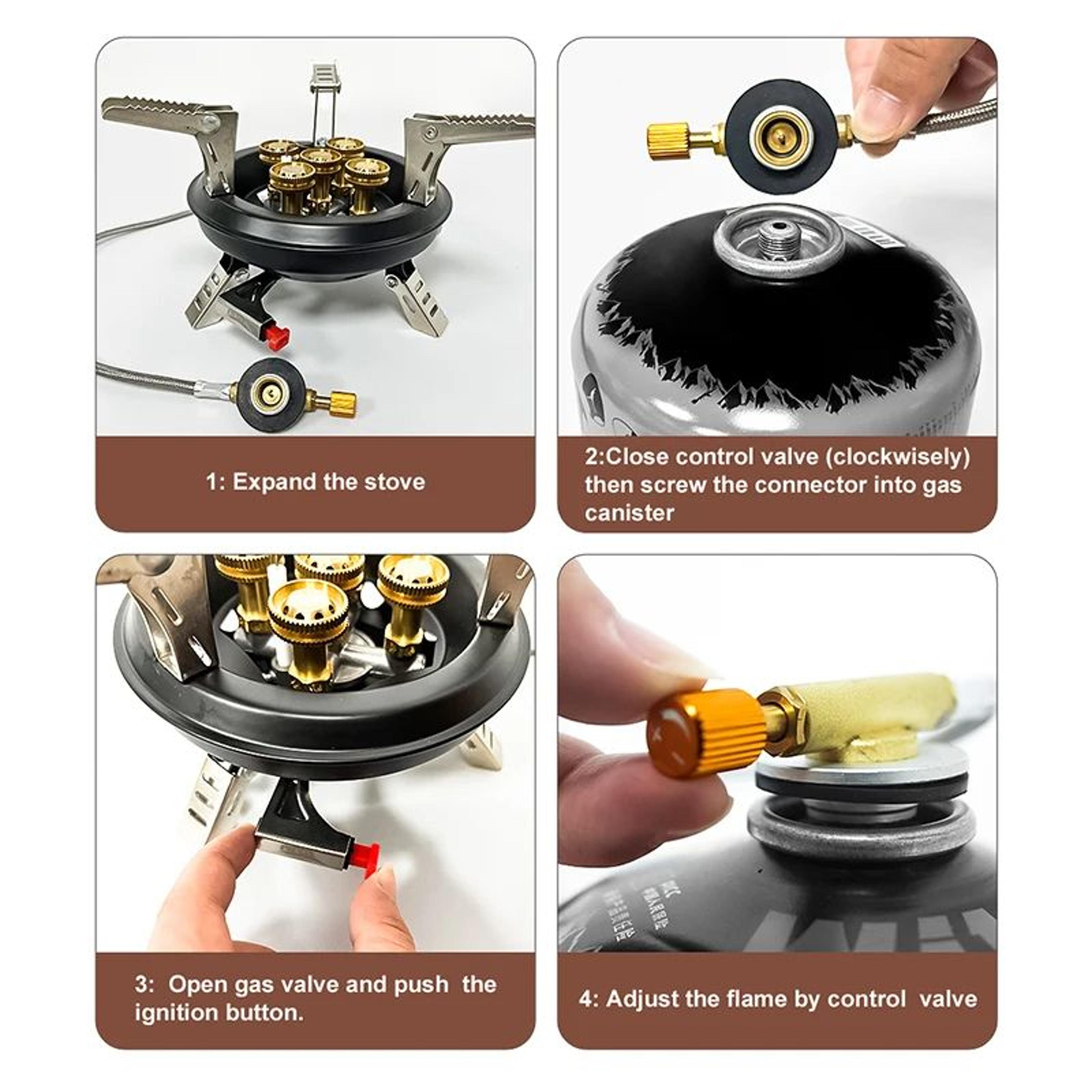 Portable Camping Gas Stove With Piezo Ignition High Pressured Propane Butane Burner For Outdoor Eme 5