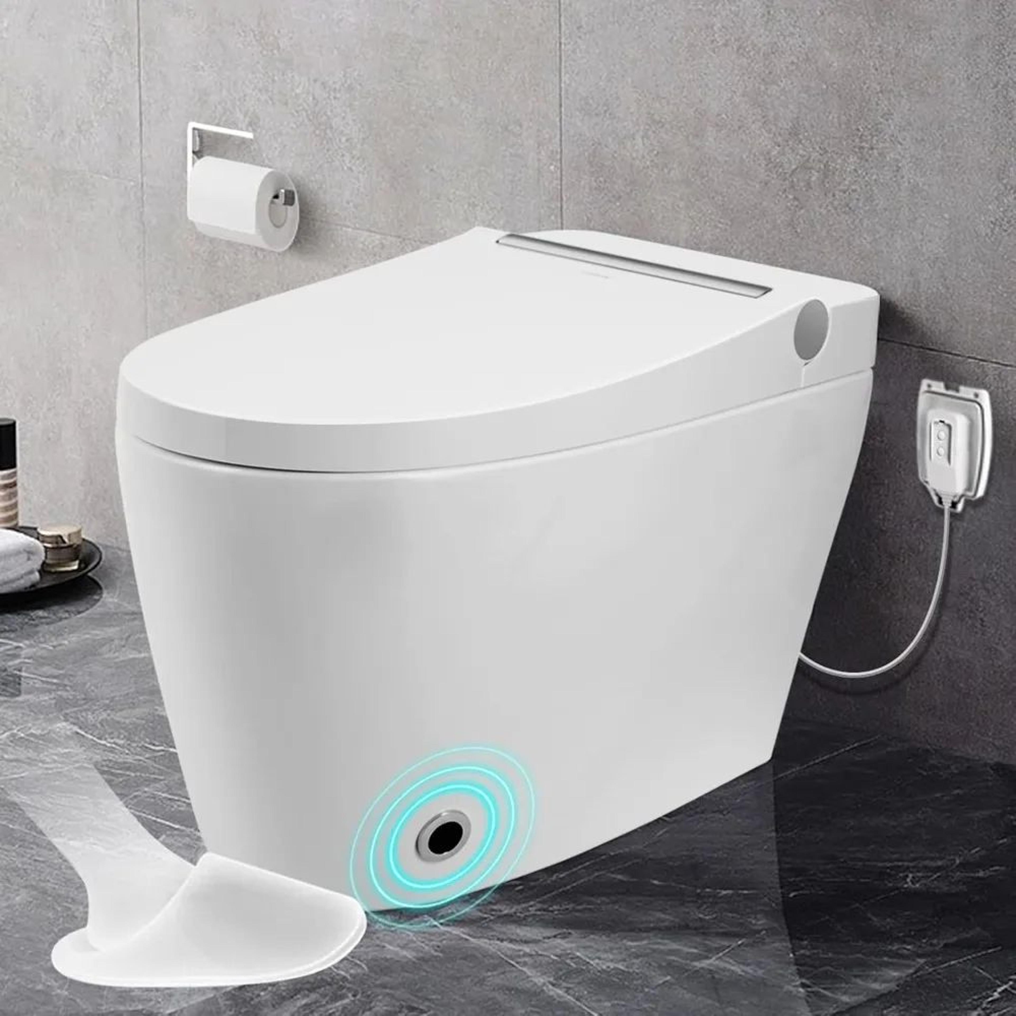 heated seat smart toilet with foot sensor flush & blue night light, tankless automatic flush toilet for ultimate comfort