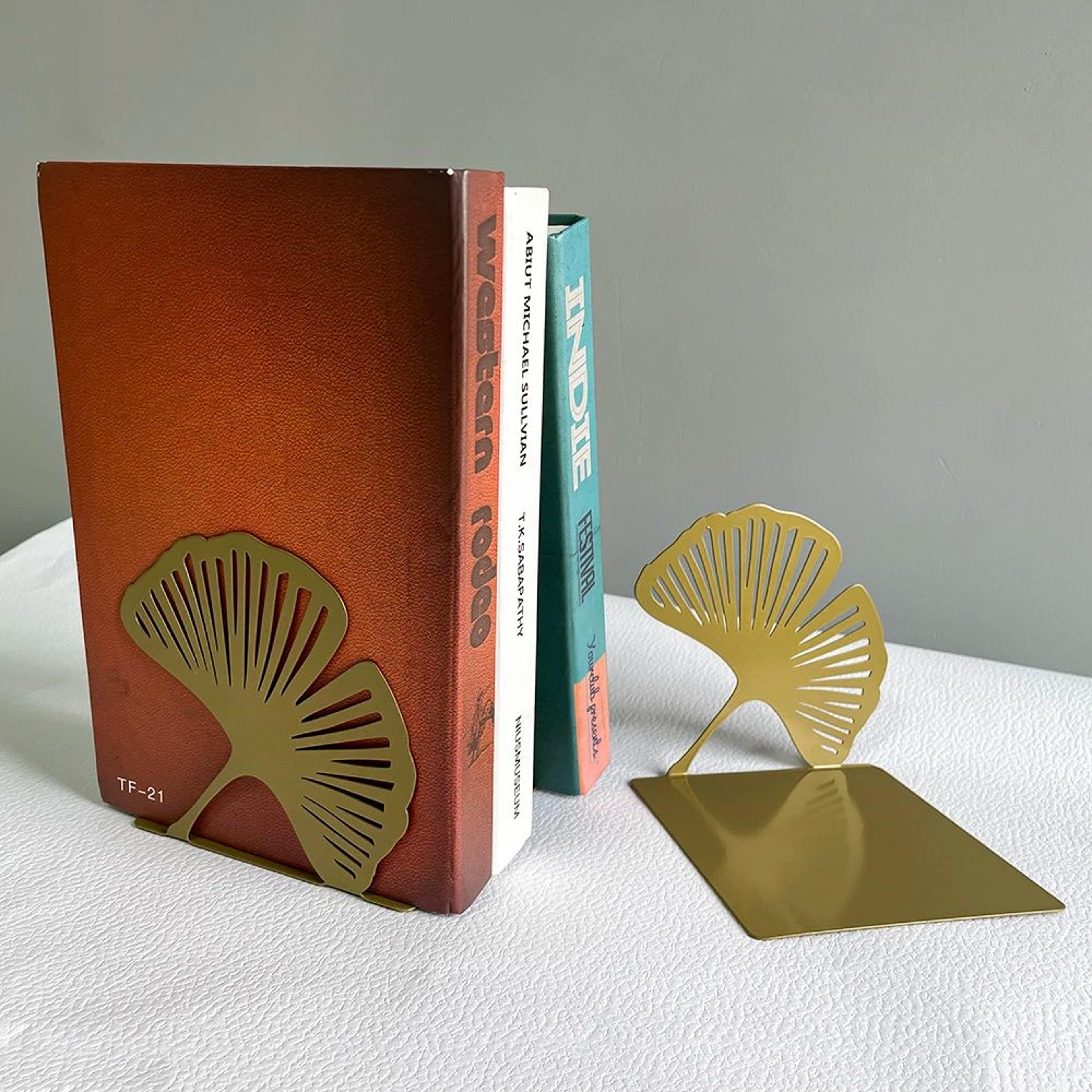 exquisite yellow metal bookends, stylish office desktop bookshelf for book lovers and home decor