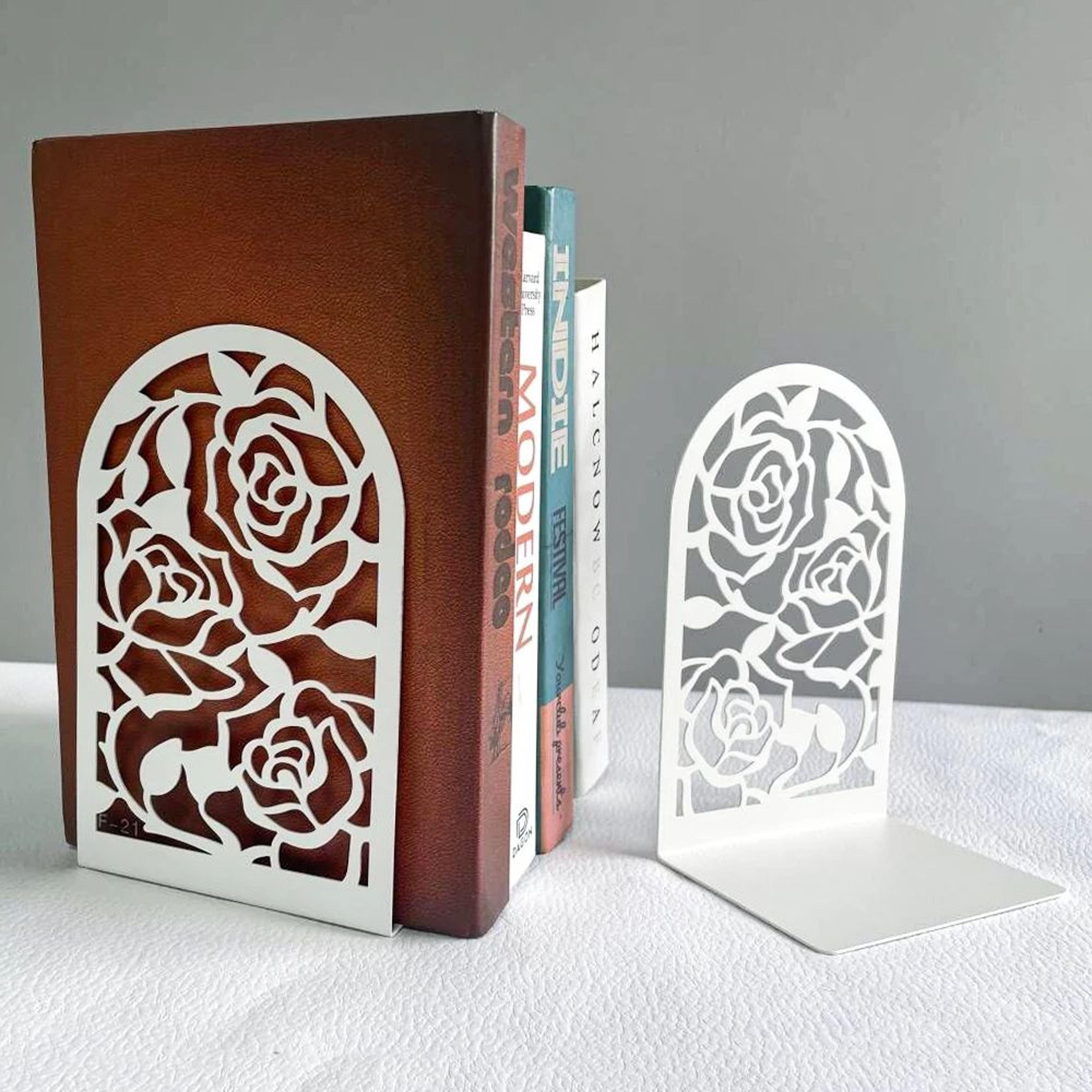 style rose book ends for book lovers, heavy duty bookend for home & office book rack holder, gift for women & men