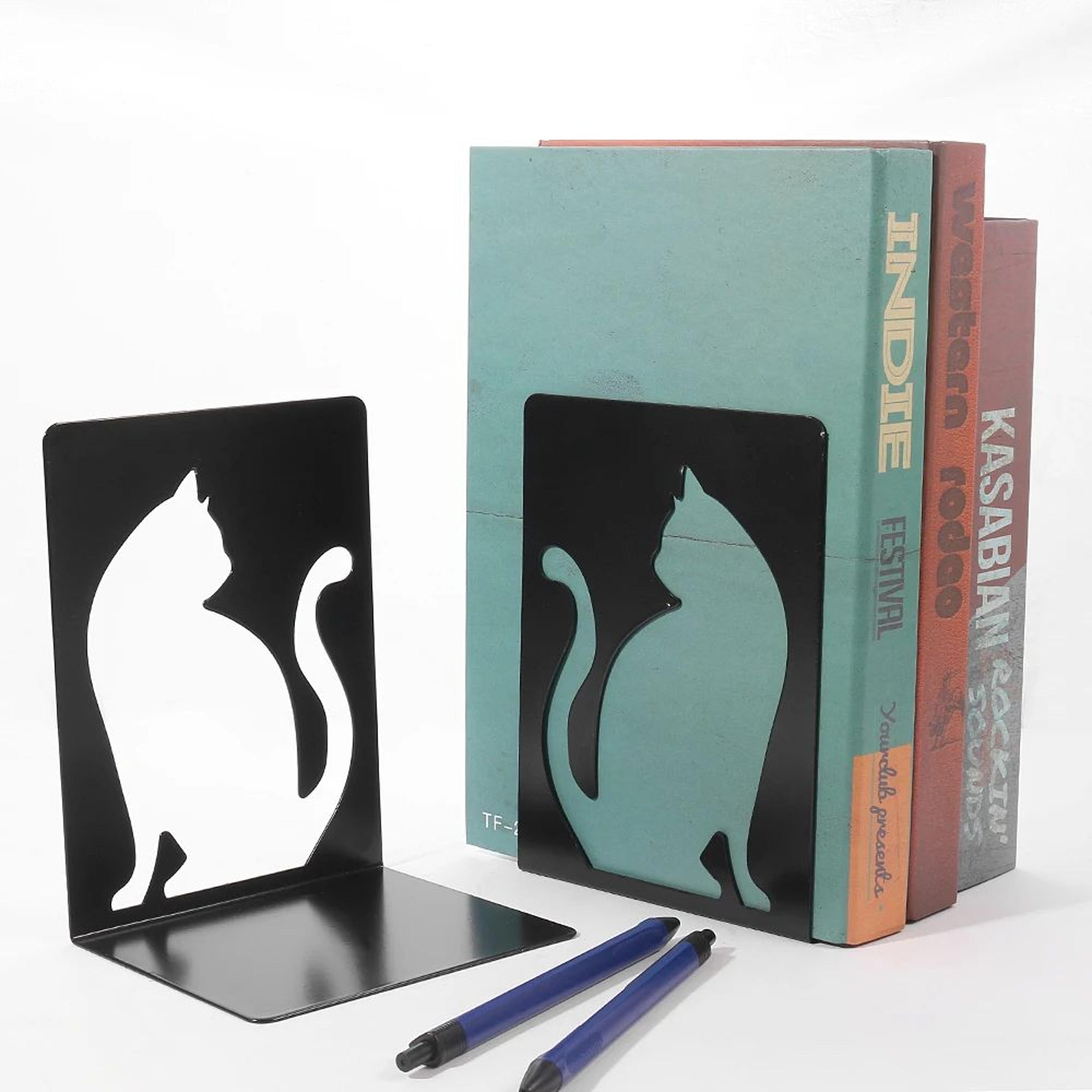 beautiful cat bookends for shelves, heavy duty iron bookends organizer stand for bookshelf & book rack