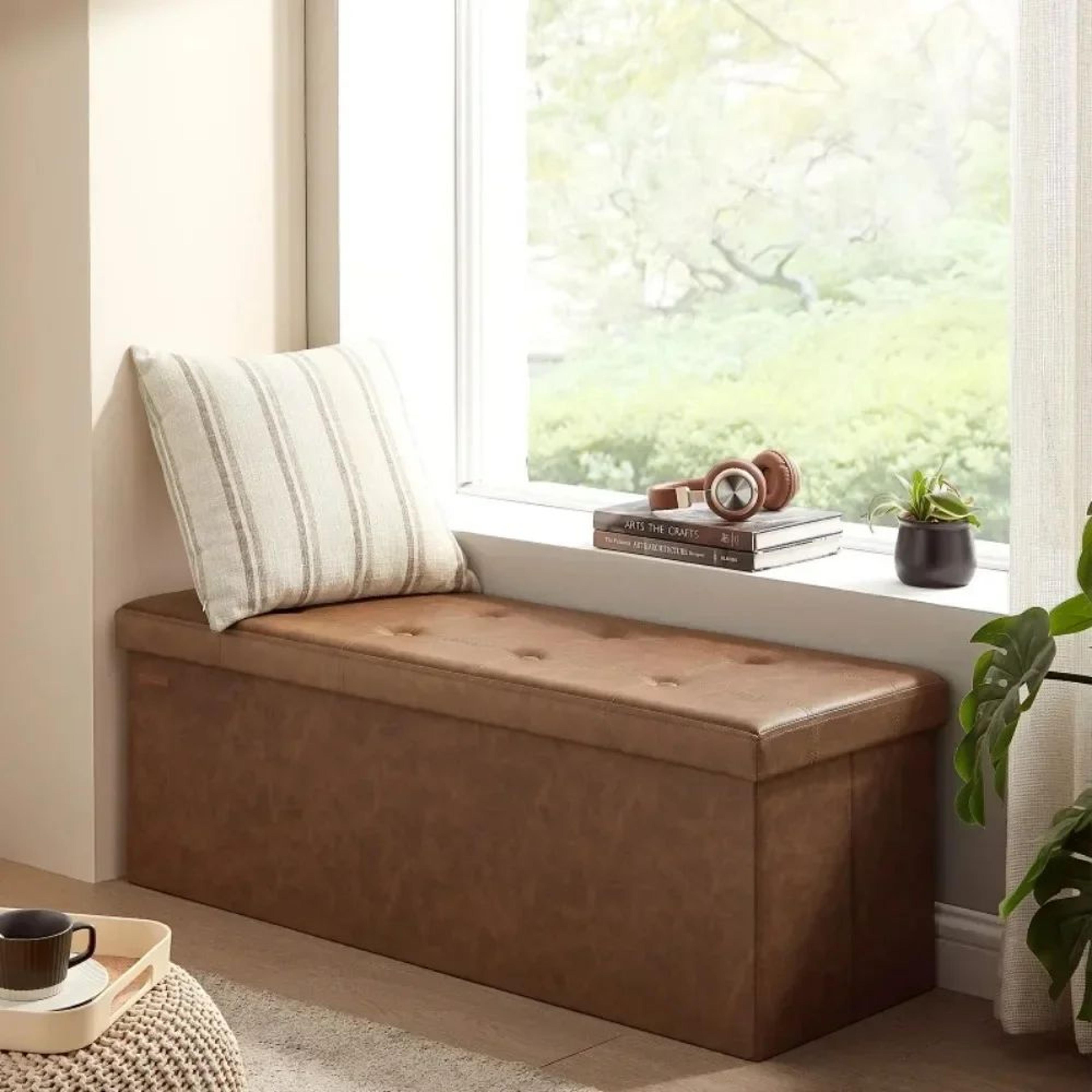 extra-strong faux storage ottoman bench multipurpose dining chair-style seat & footstool organizer