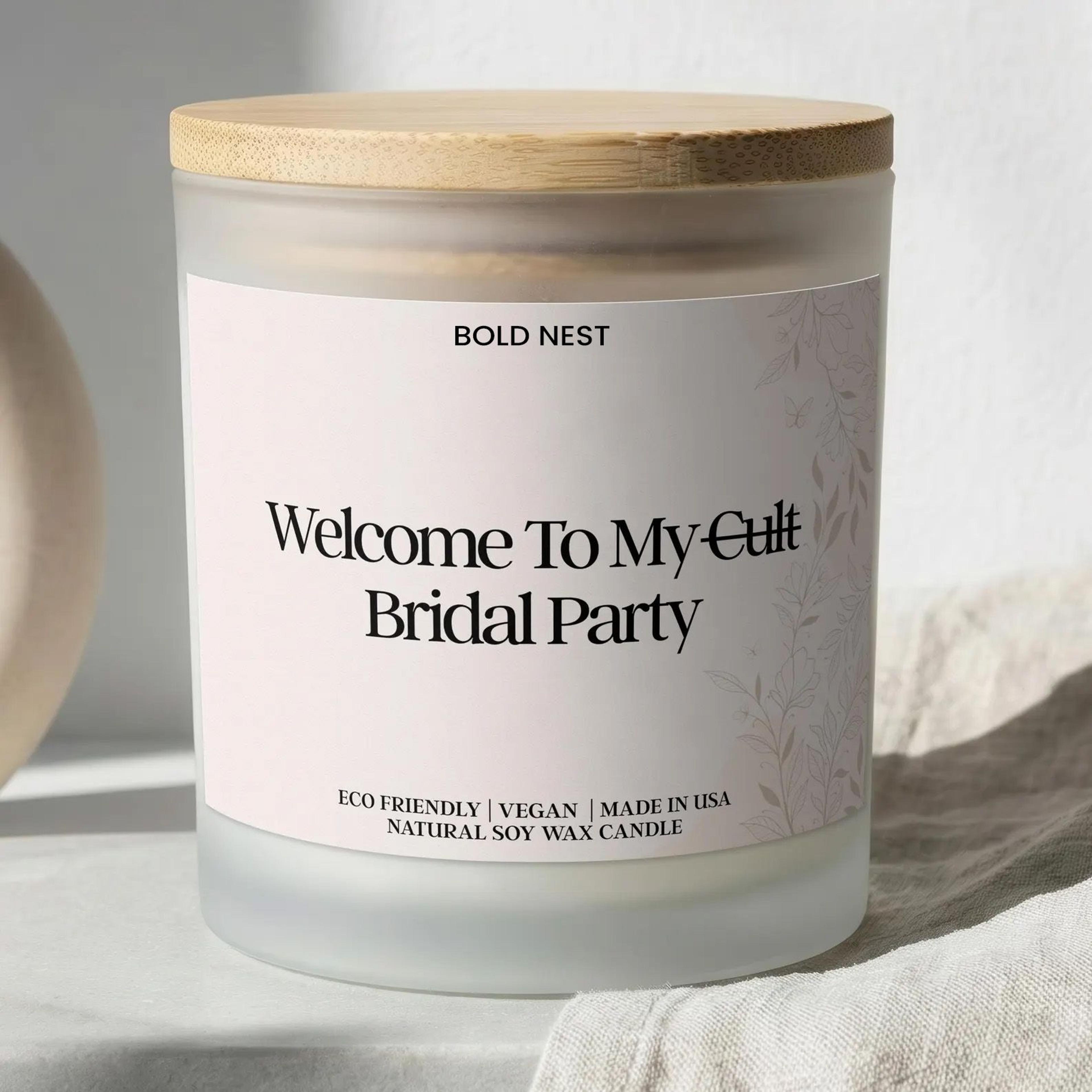 personalized welcome to my cult bridesmaid candle – funny bridal party proposal gift, custom bachelorette candle
