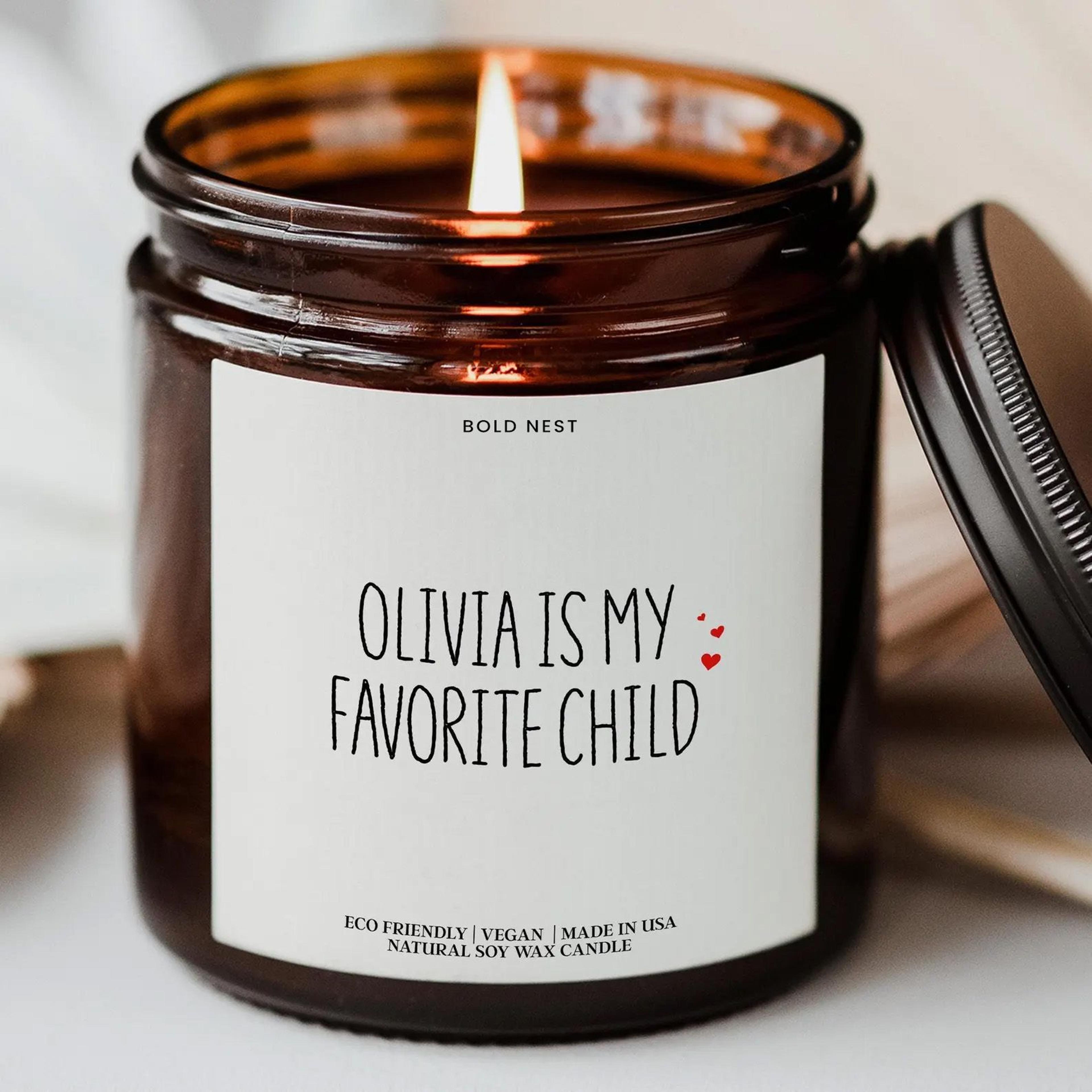 personalized favorite child candle funny mom gift – mothers day & birthday scented candle for mom, dad or grandma
