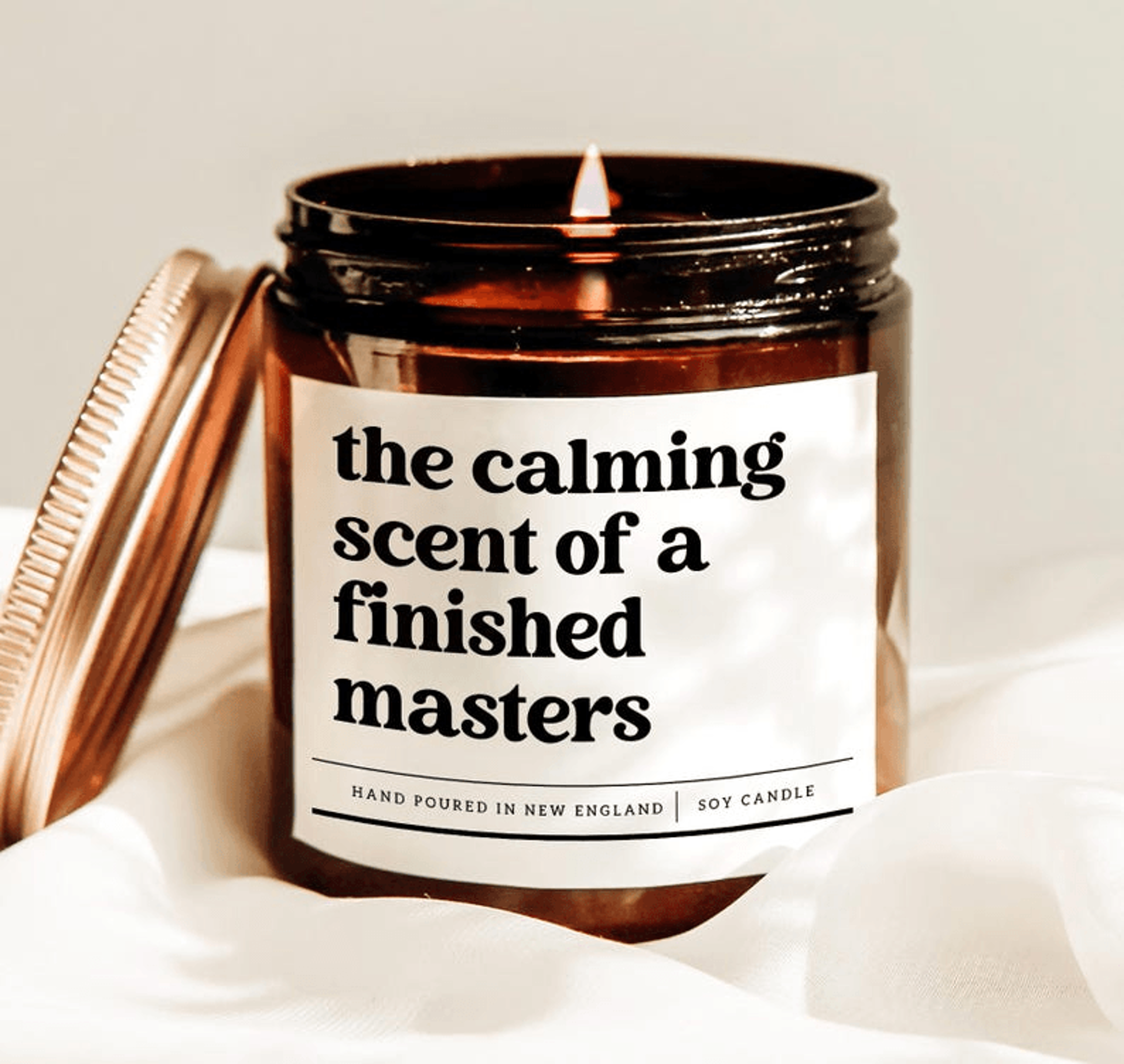 finished masters candle, masters graduation gift, funny graduate school candle, masters degree gift