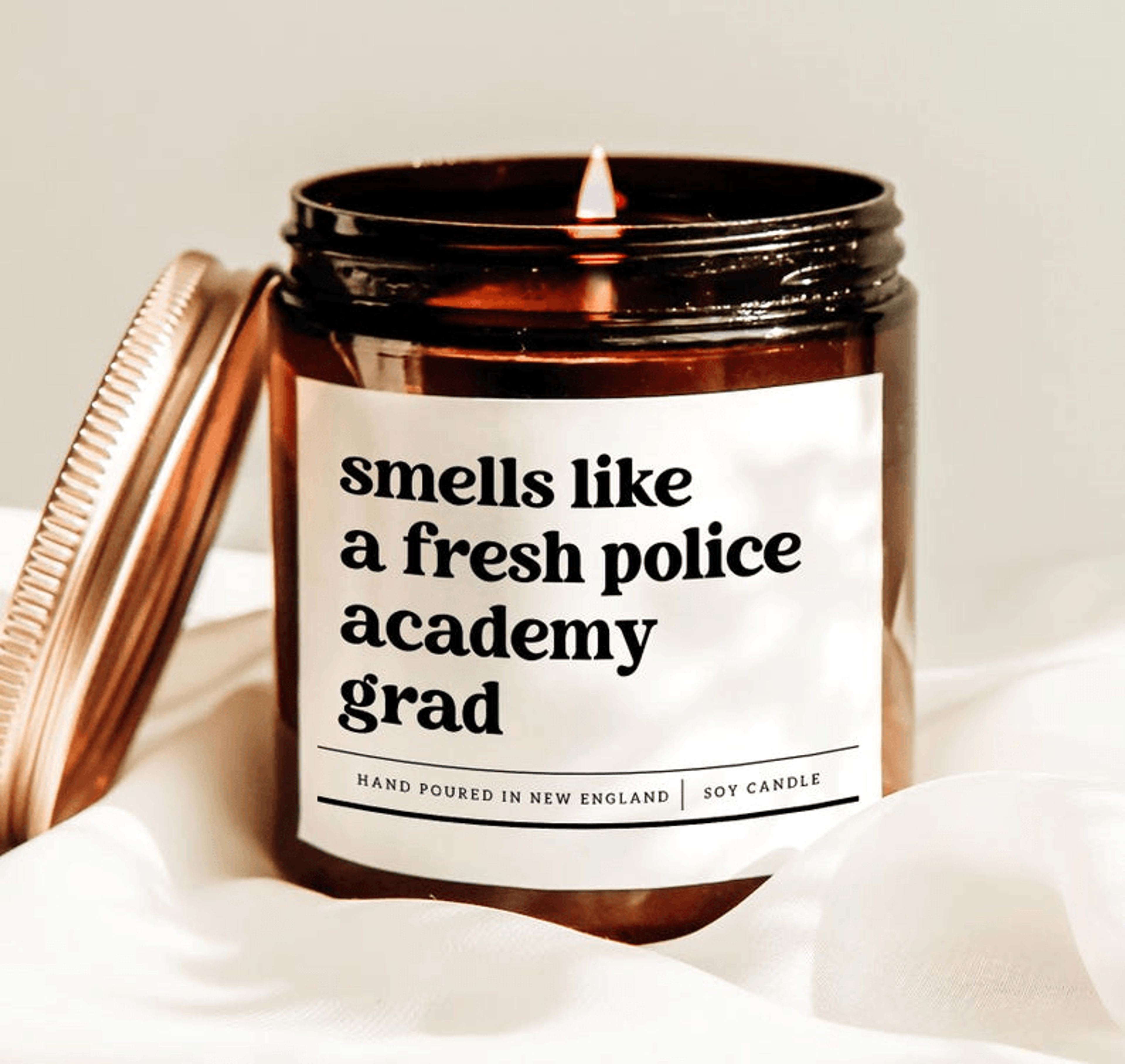 police academy graduation candle gift for new officer, funny law enforcement gift, fresh police academy grad candle
