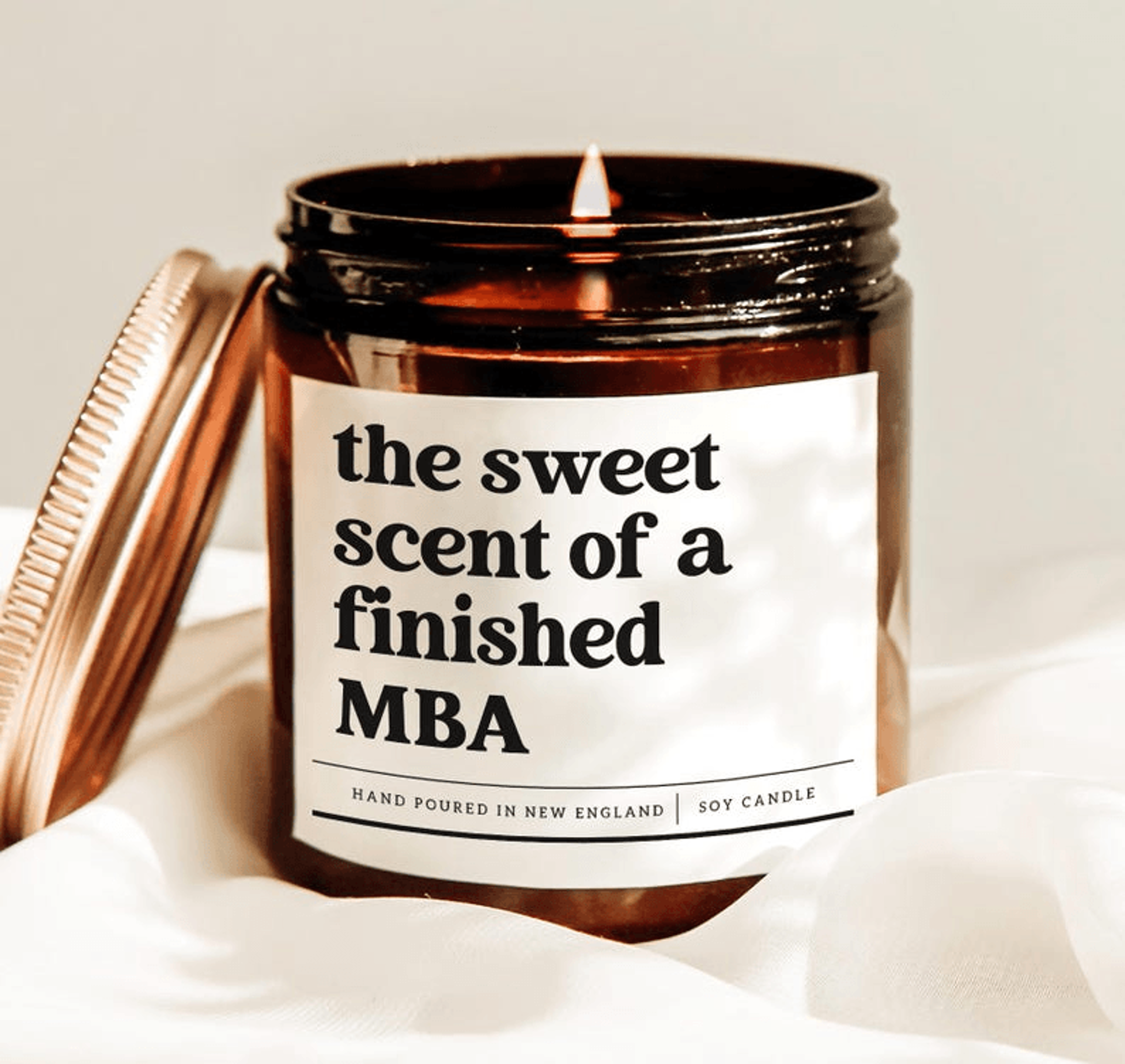 mba graduation candle gift for business graduate, finished mba candle, funny business school graduation gift