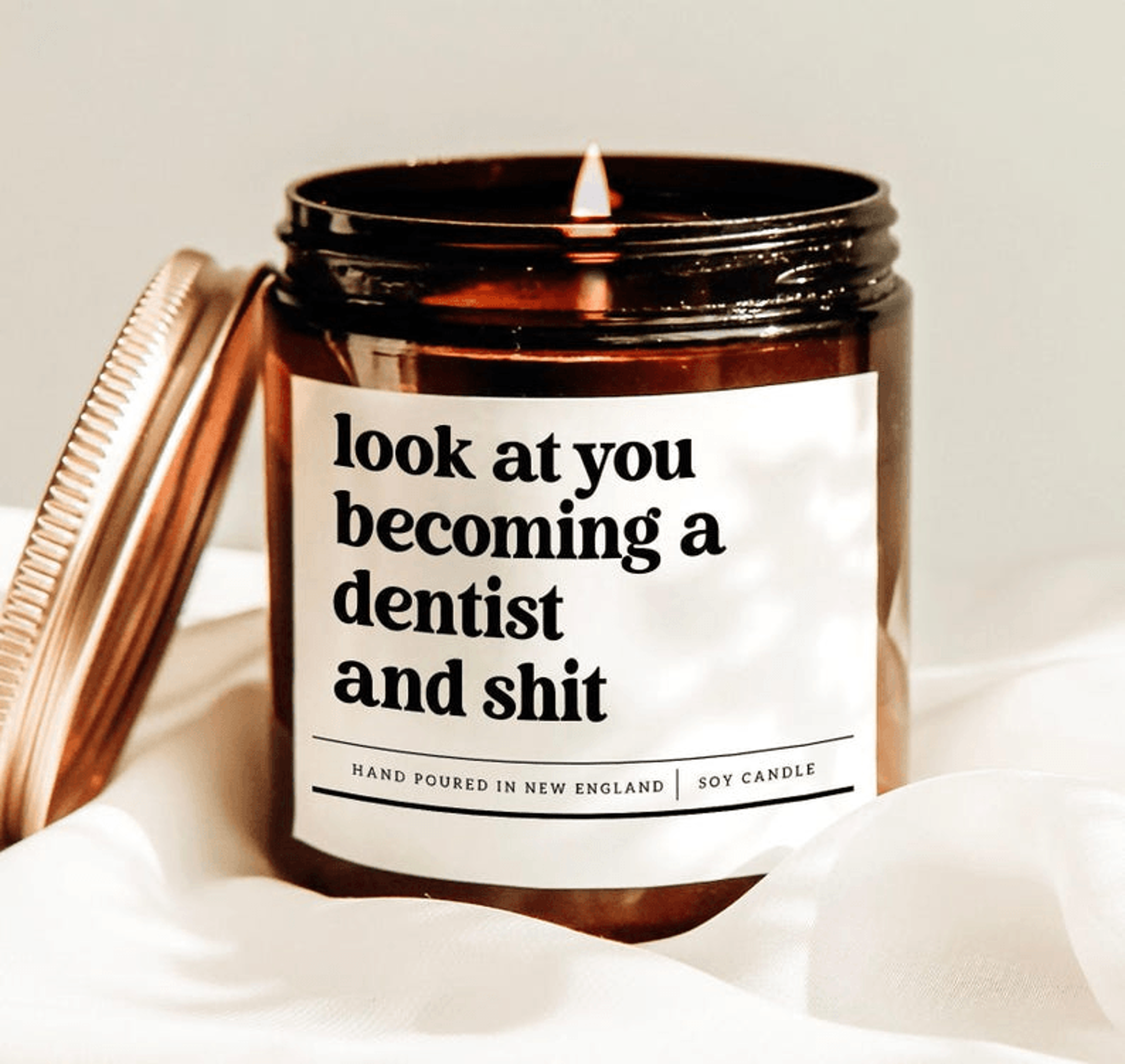 look at you becoming a dentist and shit candle, funny dental school graduation gift for future dentist