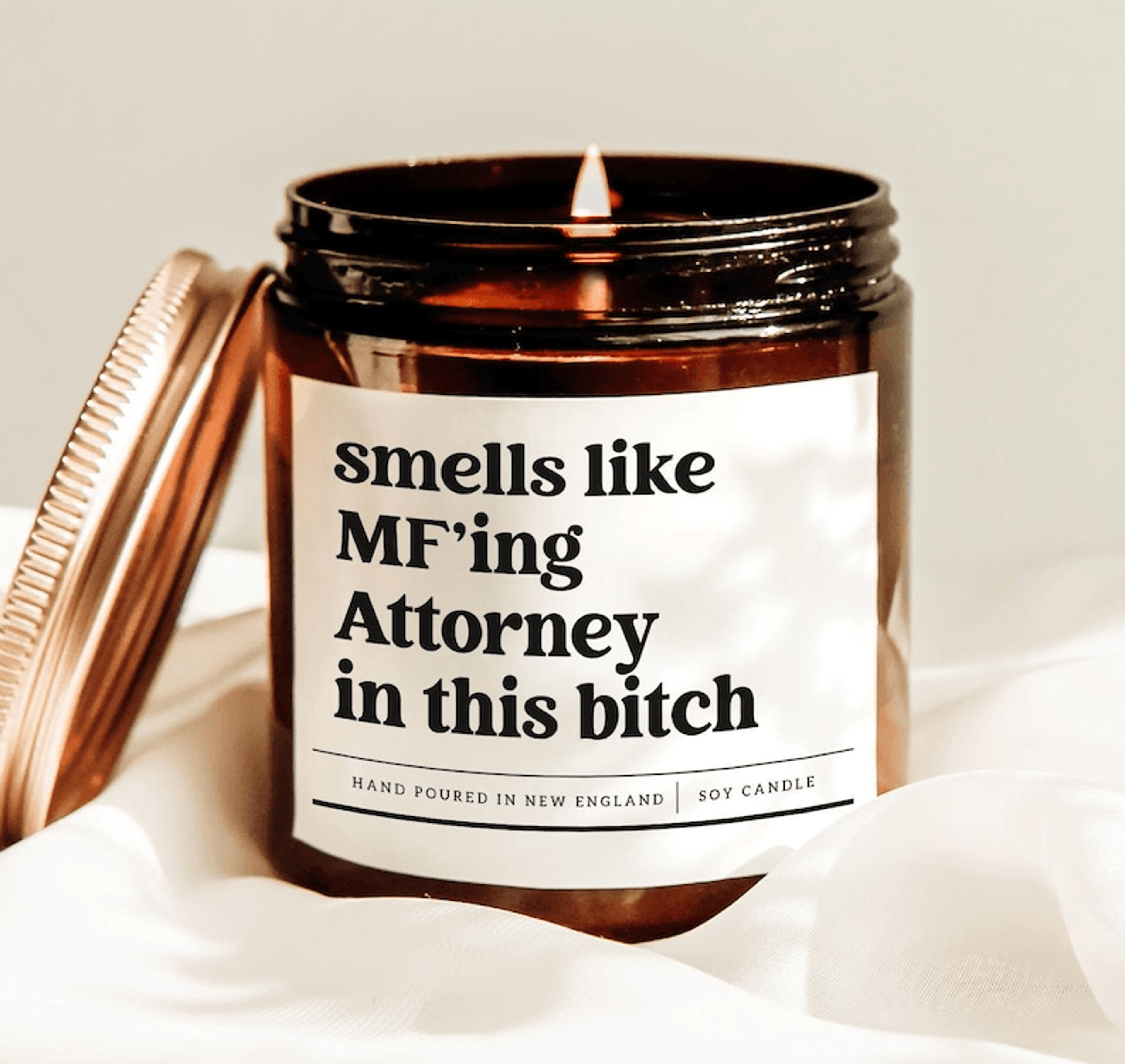 smells like mfing attorney in this bitch candle, funny lawyer gift, law school graduation soy candle decor
