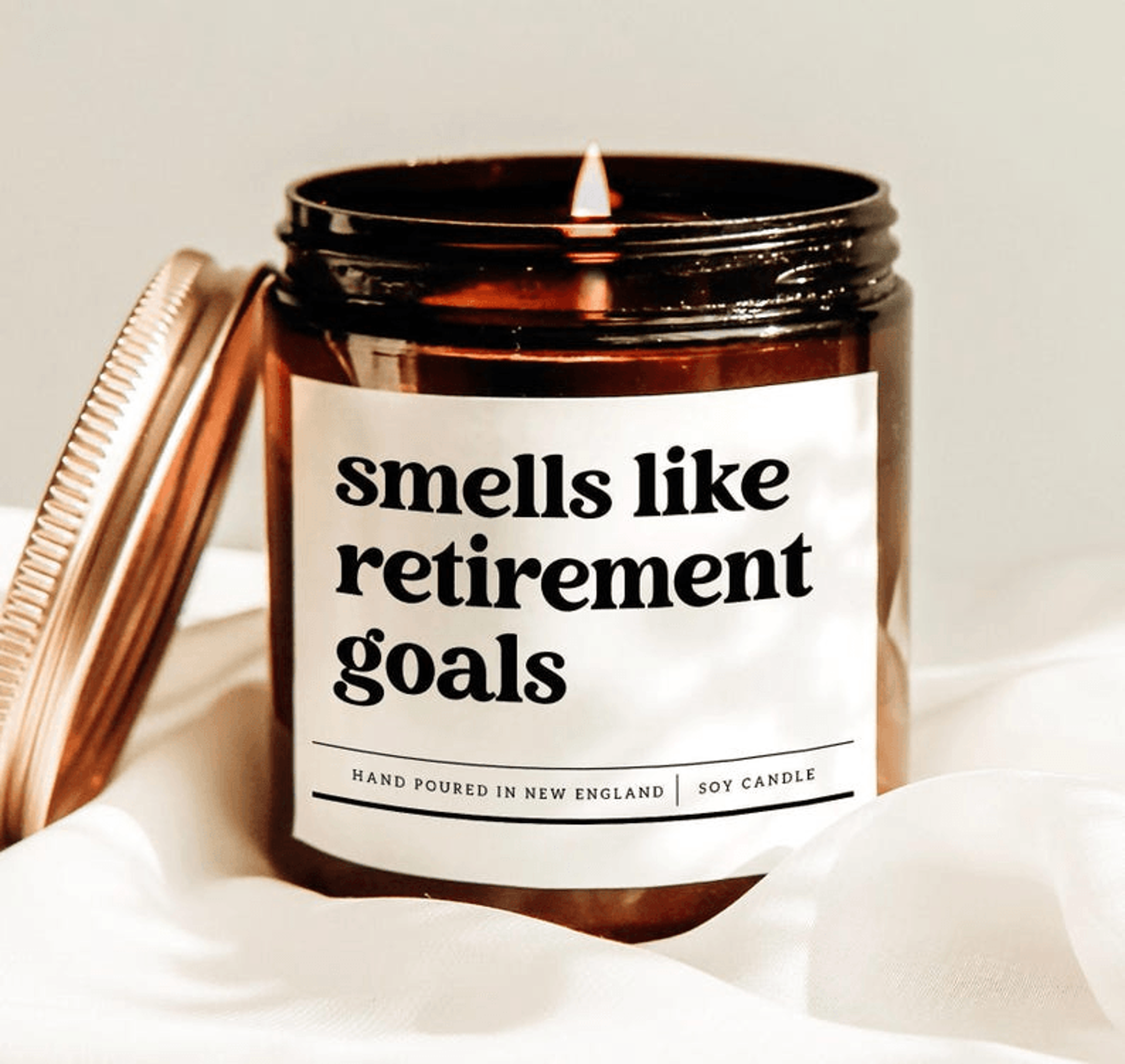 smells like retirement goals funny retirement candle gift coworker retirement present soy candle office decor